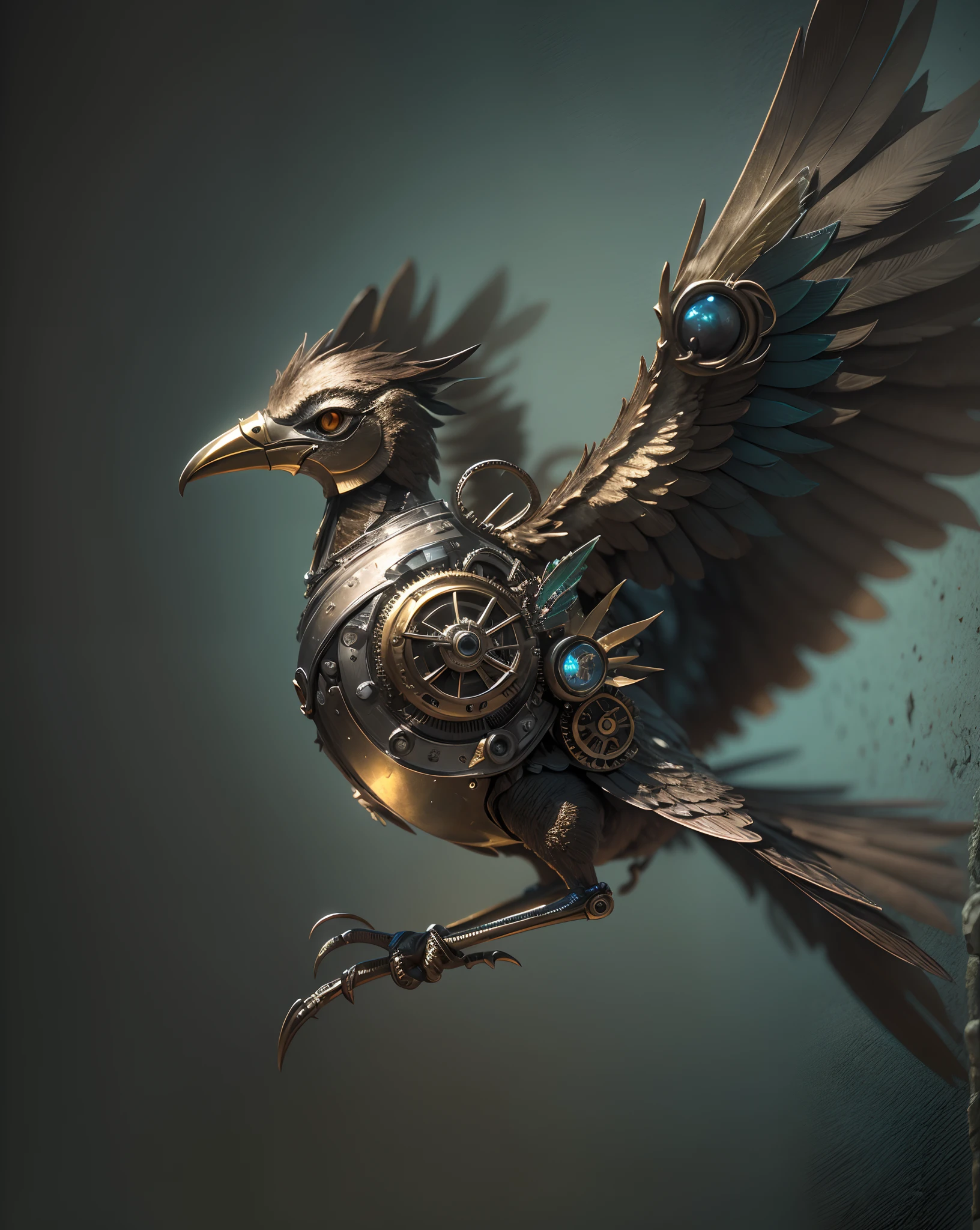 mechanical bird,cinematic,(best quality,4k,8k,highres,masterpiece:1.2),ultra-detailed,(realistic,photorealistic,photo-realistic:1.37),library,bookshelves,antique,bronze,clockwork,wings,suspended in air,graceful,metallic feathers,silver,brass,gold,sunlight streaming through windows,shadows and light,nostalgic colors,vintage,film noir style,atmospheric,mysterious,slightly surreal,dramatic depth of field,impressionistic background