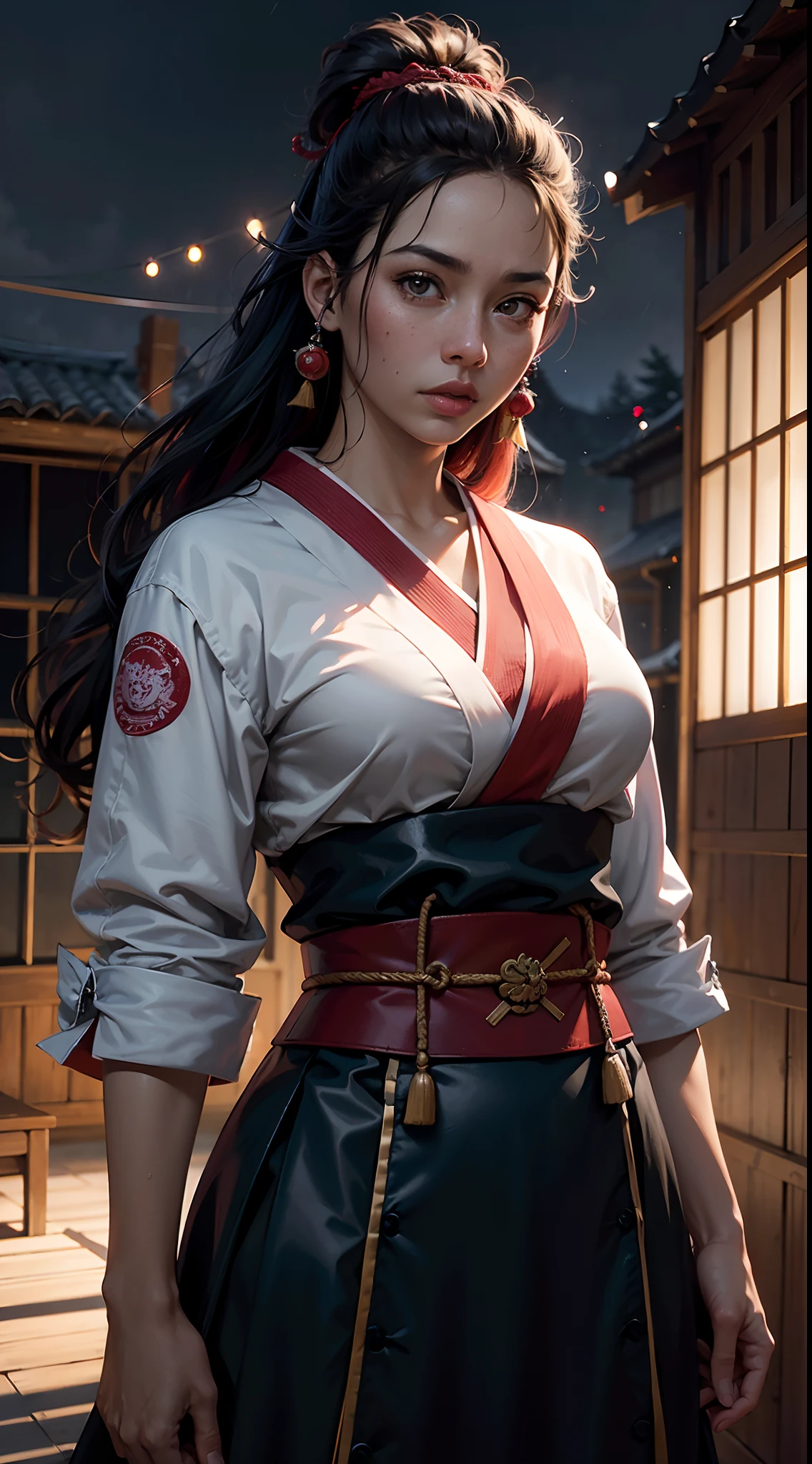 [objeto Objeto], (detailed face features:1.3),1mujer,Japanese Samurai,en el palacio,Postura de lucha,flequillo contundente,al aire libre,lluvia tormentosa,cielo nublado,Parte superior del cuerpo,Vestimenta de los Reinos Combatientes Japoneses,Cielo de color rojo,Luna Roja,Viento feroz,dynamic shot,
(Foto RAW, 16k, Obra maestra, La mejor calidad: 1.2), (Ultra realismo, Realismo hiperdetallado e intrincado: 1.3), (Amplia profundidad de campo, Mapeo radiante, Trazado de rayos, Dios Rayos: 1.2), High Dymanic Range, vivid, Detalles enriquecidos, Sombras y luces claras, realista, intenso, Contraste mejorado,sosteniendo una espada samurai,sangre en la cara