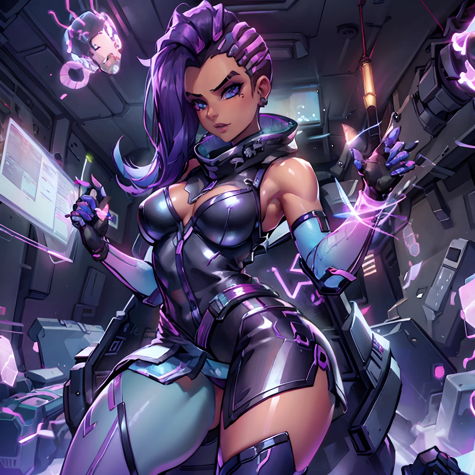 Jinx from league of legends, top down, breast exposed, legs spread