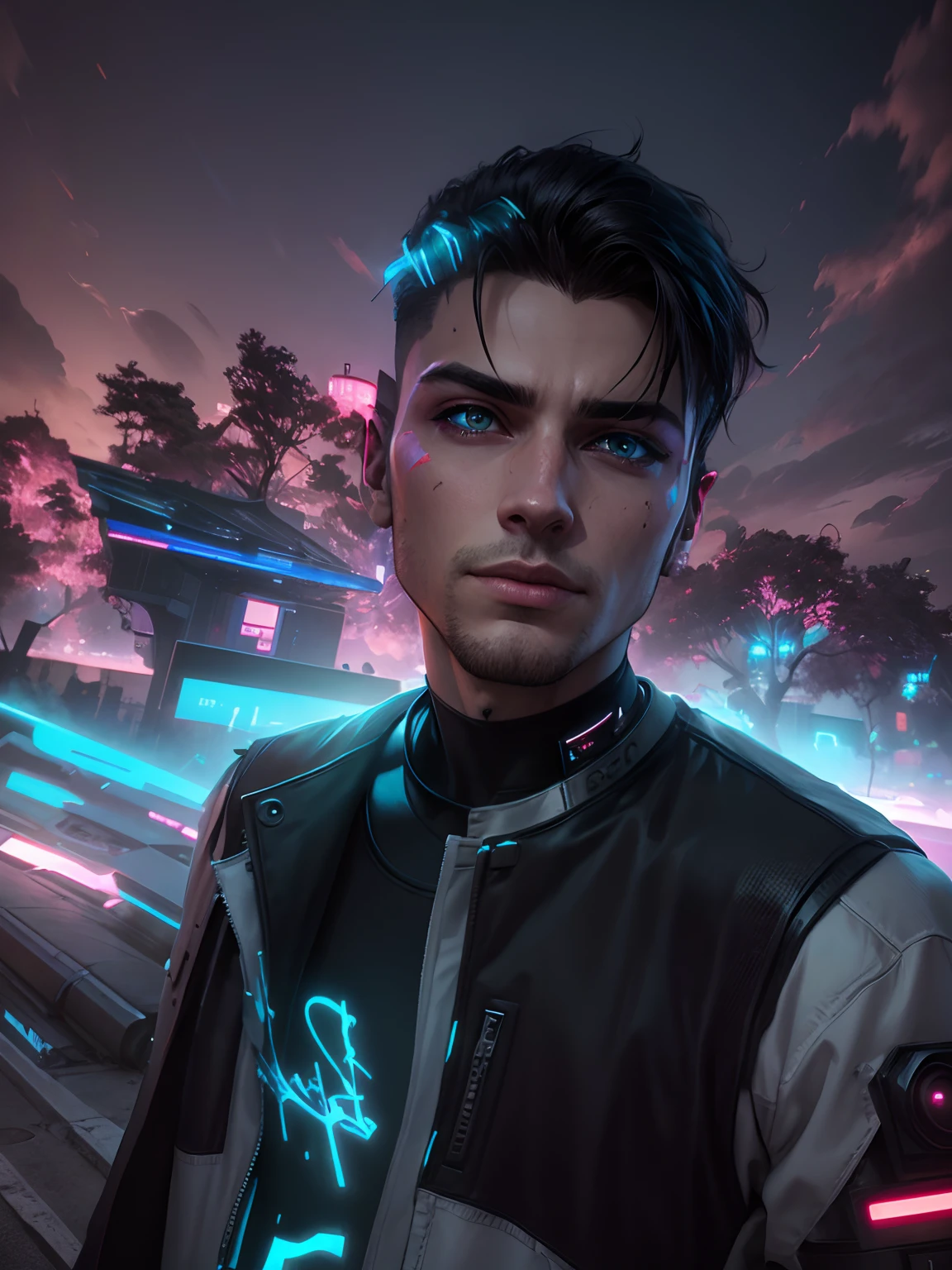 change background cyberpunk handsome boy, realities face, 8k, ultra realities,