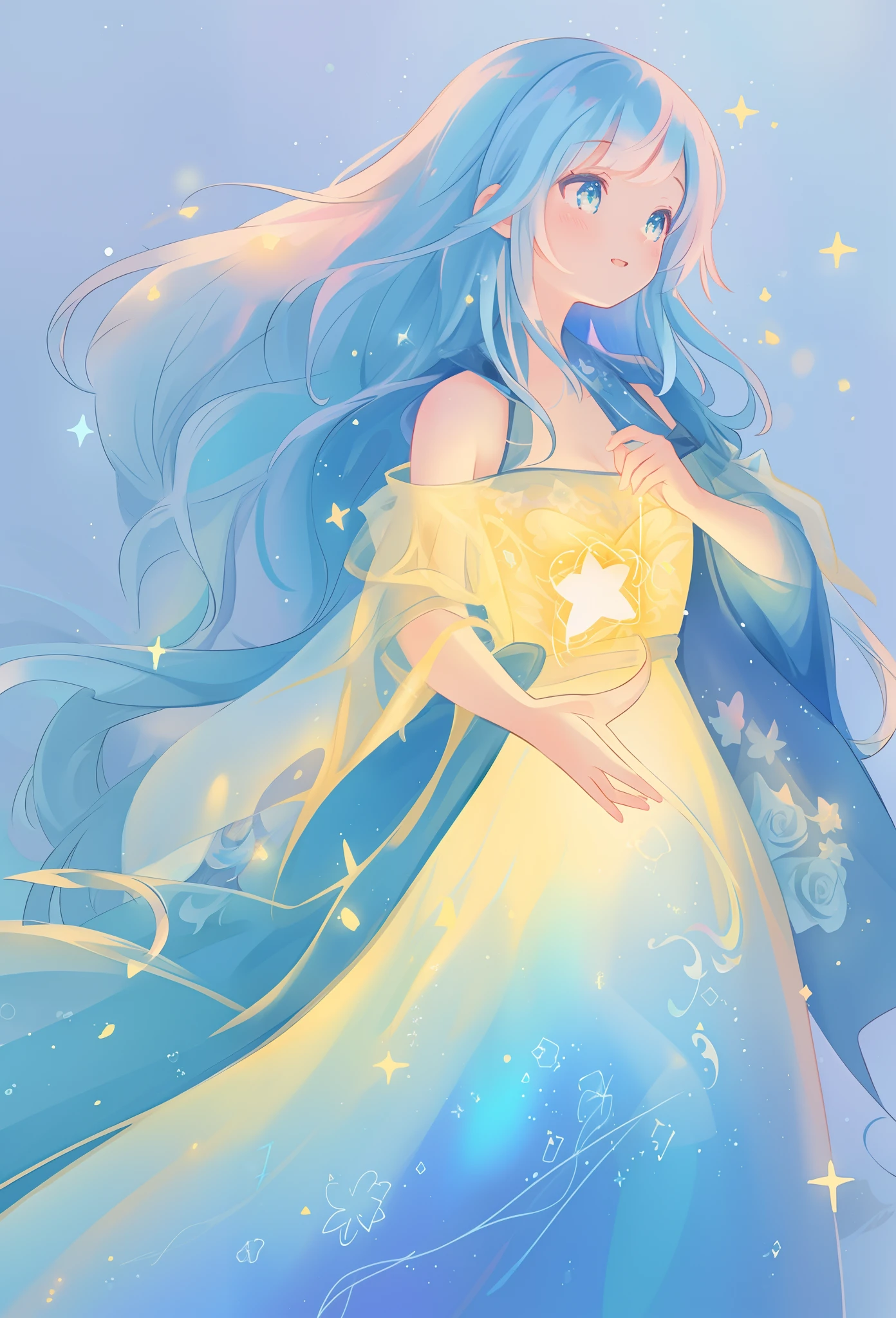 beautiful girl, flowing tiered ballgown, vibrant pastel colors, (colorful), glowing golden long hair, magical lights, sparkling magical liquid, inspired by Glen Keane, inspired by Lois van Baarle, disney art style, by Lois van Baarle, glowing aura around her, by Glen Keane, jen bartel, glowing lights! digital painting, flowing glowing hair, glowing flowing hair, beautiful digital illustration, fantasia background, whimsical, magical, fantasy, ((beautiful face)), ((masterpiece, best quality)), intricate details, highly detailed, sharp focus, 8k resolution, sparkling detailed eyes, liquid watercolor