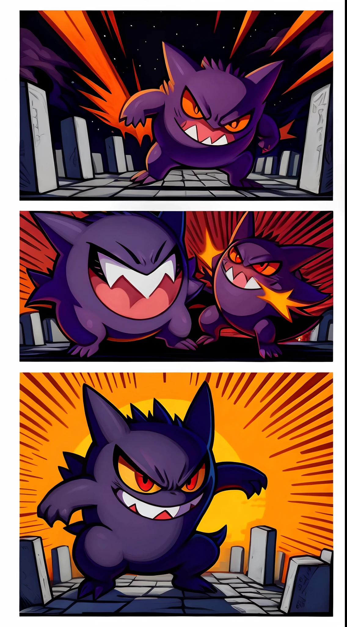 Gengar (pokemon), cementery, nsfw, sorc art style,detailed,masterpiece,best quality,,fight pose
