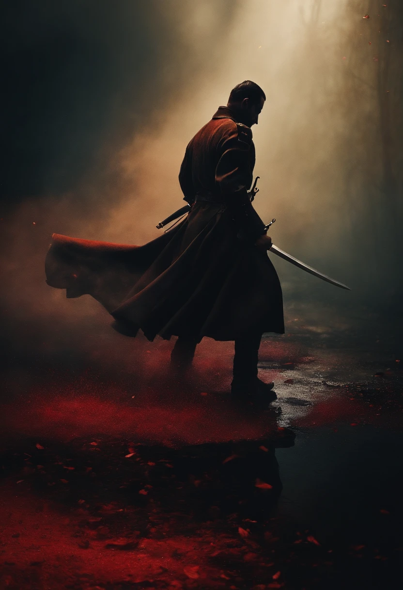 soldado enfiando espada no inimigo, Going through and blood on the floor