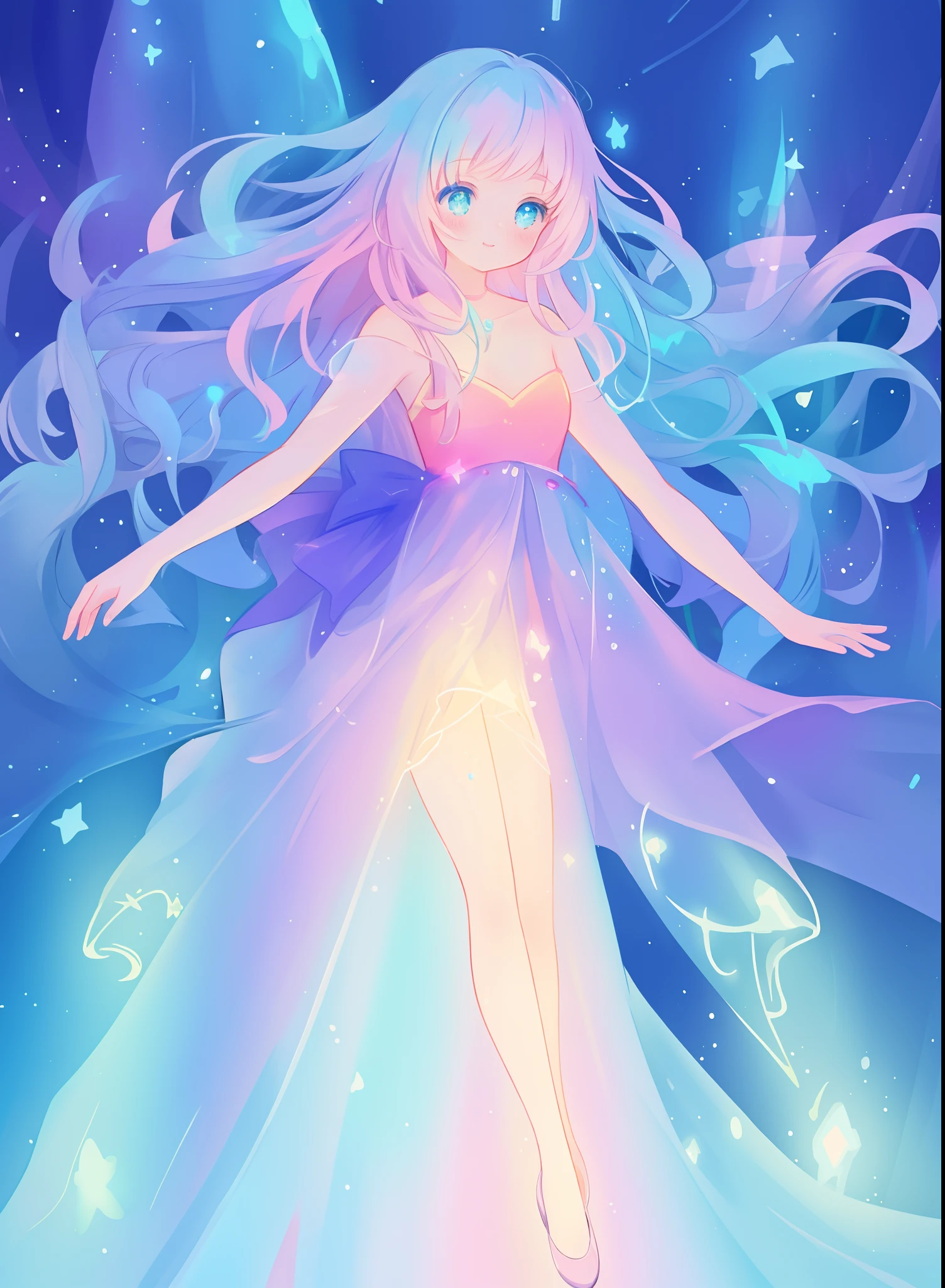 beautiful girl, puffy tiered ballgown, vibrant pastel colors, (colorful), glowing golden long hair, magical lights, sparkling magical liquid, inspired by Glen Keane, inspired by Lois van Baarle, disney art style, by Lois van Baarle, glowing aura around her, by Glen Keane, jen bartel, glowing lights! digital painting, flowing glowing hair, glowing flowing hair, beautiful digital illustration, fantasia background, whimsical, magical, fantasy, ((beautiful face)), ((masterpiece, best quality)), intricate details, highly detailed, sharp focus, 8k resolution, sparkling detailed eyes, liquid watercolor