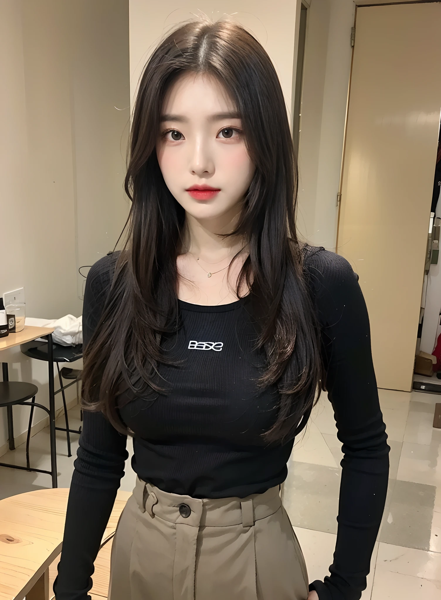 beige clothing、Front layer、layers-Cut、Greige、Grinning smile、Korean Face、