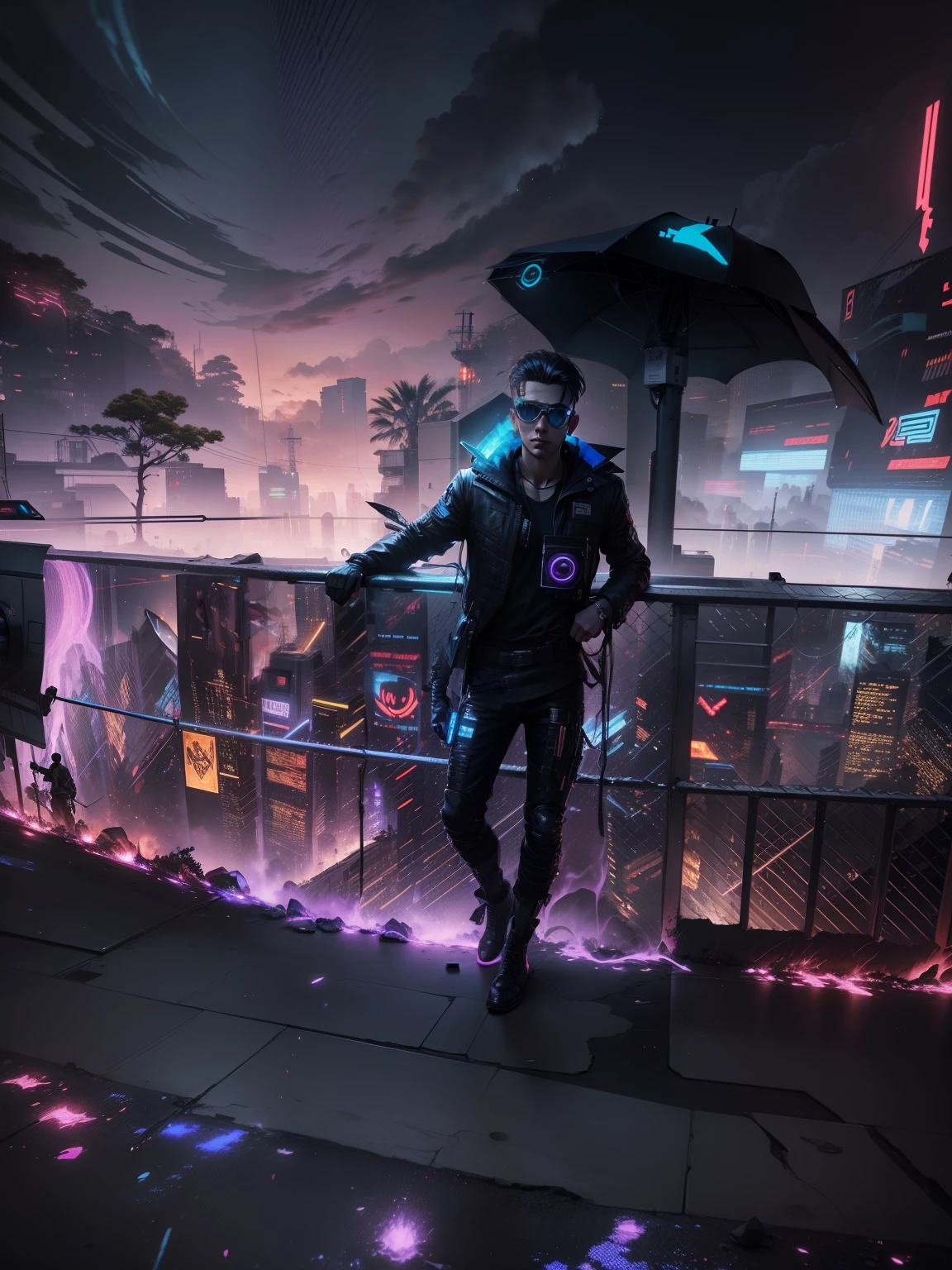 Change background cyberpunk handsome boy, realistic face, 8k, ultra realistic,