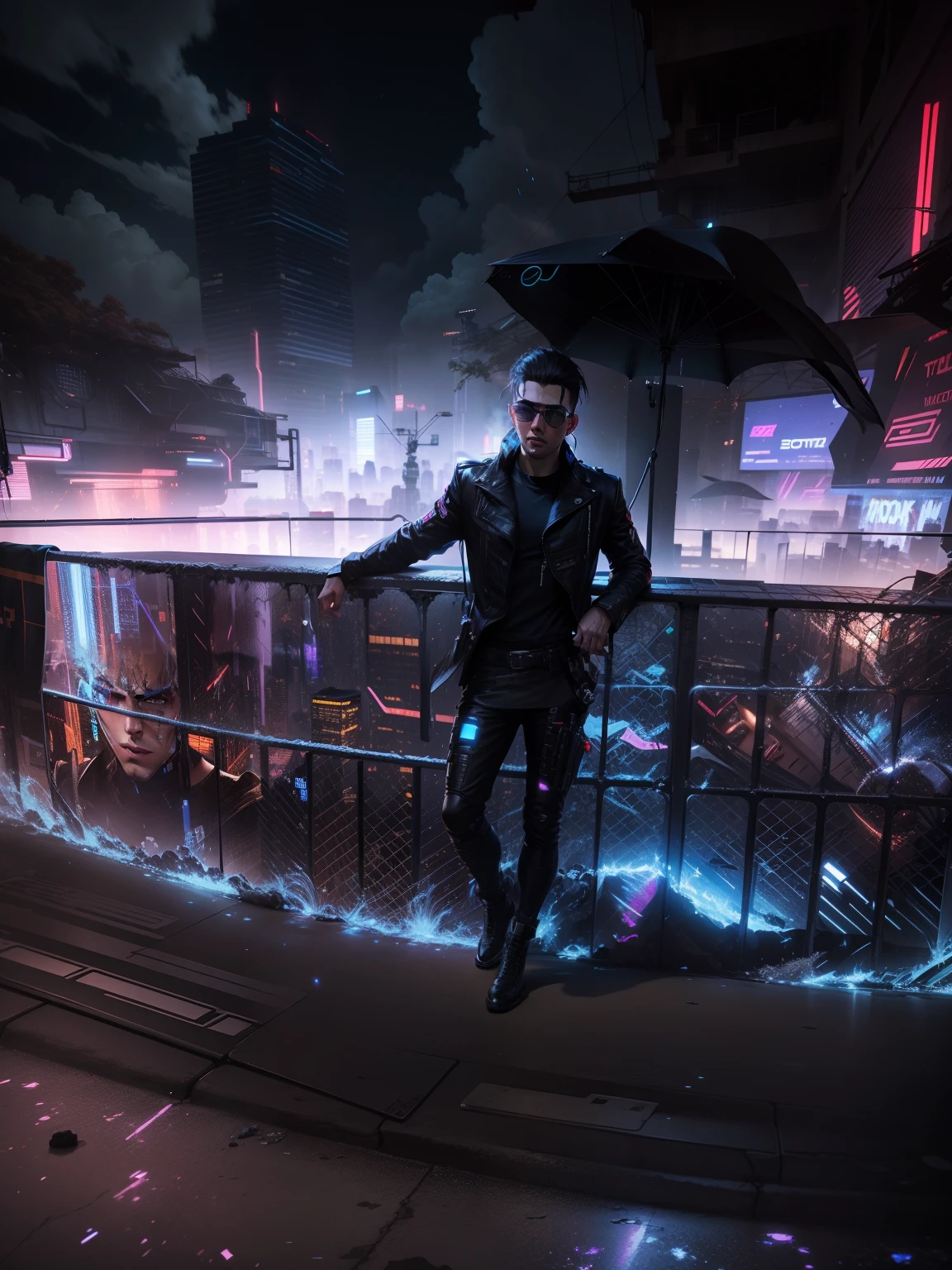 Change background cyberpunk handsome boy, realistic face, 8k, ultra realistic,