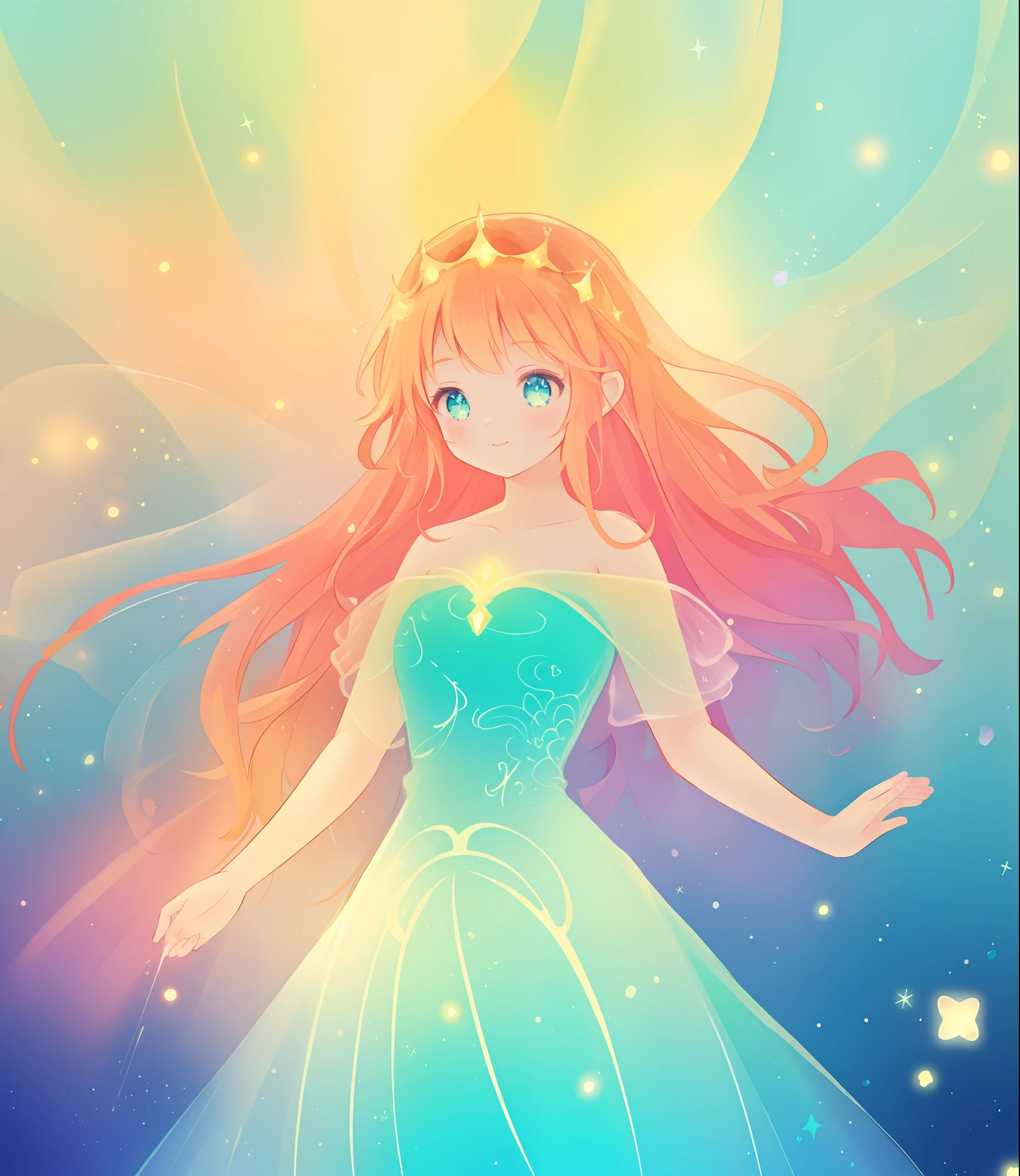 beautiful girl, puffy tiered princess ballgown, vibrant pastel colors, (colorful), glowing golden long hair, magical lights, sparkling magical liquid, inspired by Glen Keane, inspired by Lois van Baarle, disney art style, by Lois van Baarle, glowing aura around her, by Glen Keane, jen bartel, glowing lights! digital painting, flowing glowing hair, glowing flowing hair, beautiful digital illustration, fantasia background, whimsical, magical, fantasy, ((beautiful face)), ((masterpiece, best quality)), intricate details, highly detailed, sharp focus, 8k resolution, sparkling detailed eyes, liquid watercolor