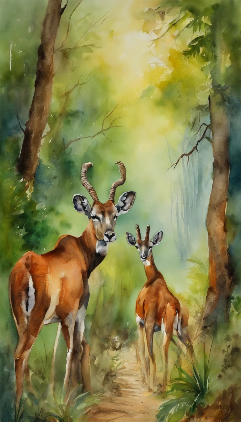 peinture rupestre, Arriere plan de la forets africaines, avec des animaux