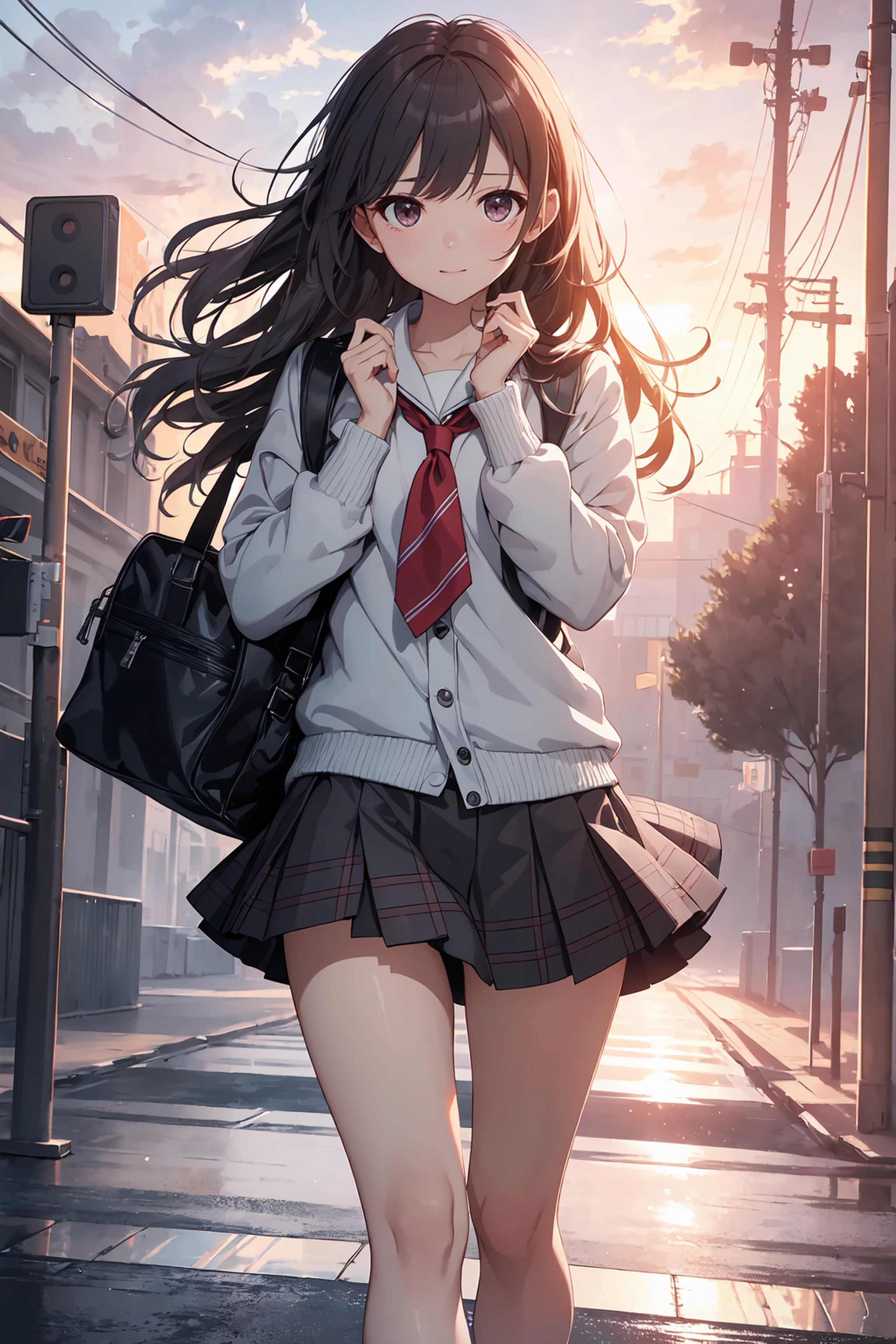 Anime girl walking down the street with a backpack and a backpack ...