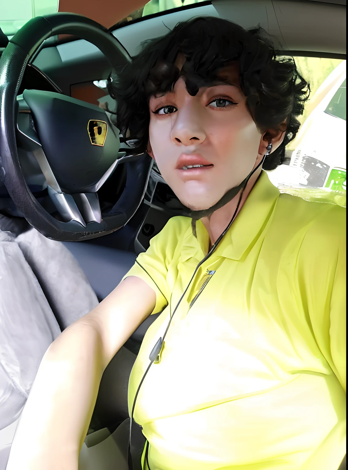 transform my car into a lamborghini but don't change my face do it in 4k ultra realistic and detailed