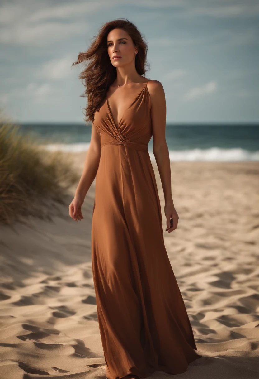 woman brown hair on the beach full body size