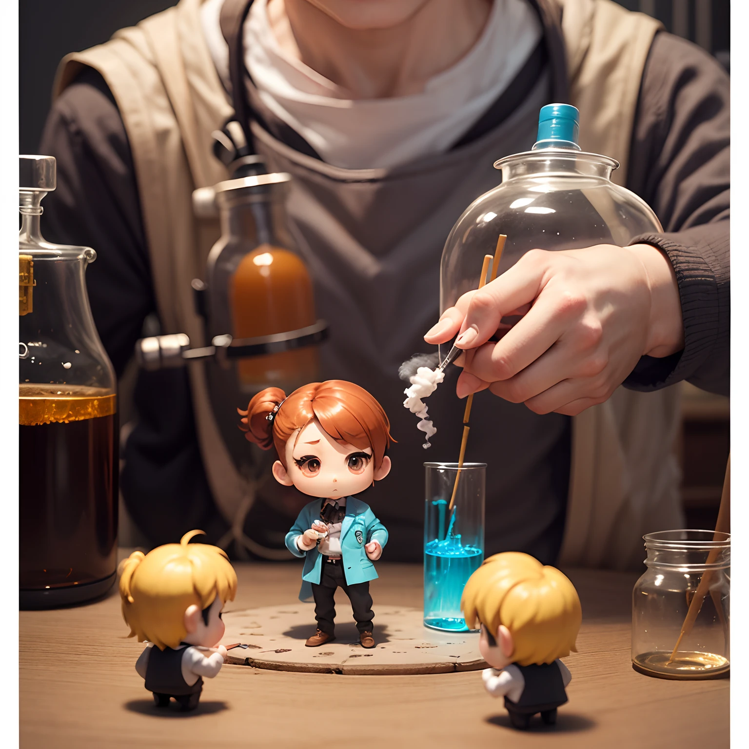 ​masterpiece、top-quality、ultra-detailliert、(Chibi Chara Scientist:1.2)、Old Man Solo、laboratory、Labware、Suspicious smoke、Standing