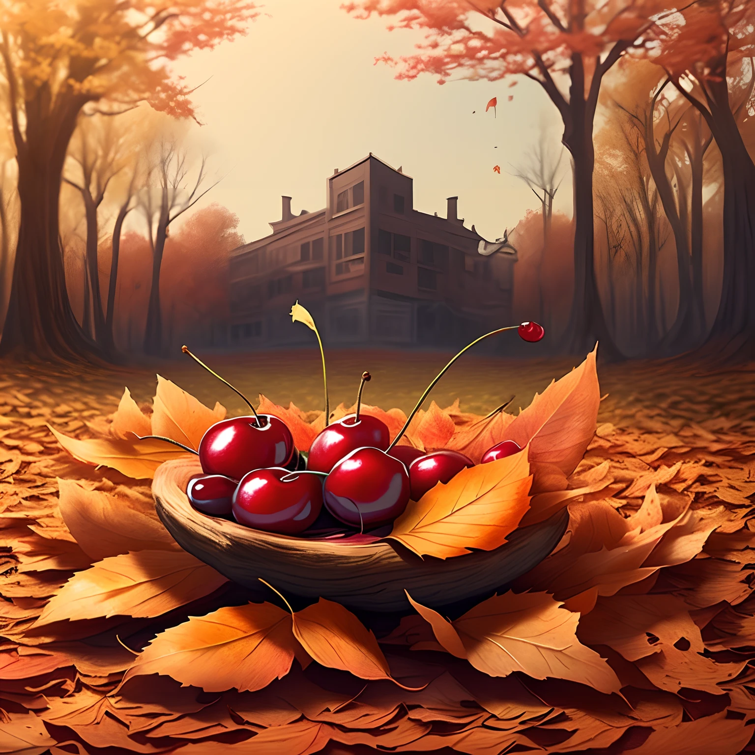 Logotipo de la marca, paisaje, autumn leaf with a cherry, cerezas, autumn, cerezas, cerezas, fruta cereza, cerezas rojas