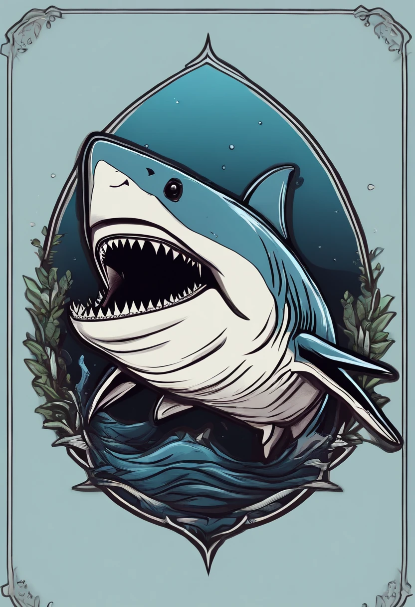 /imagine prompt: shark illustration for a sticker with a black background, in bold outline style, jagged edges, trashcore, light shading --v 5.2