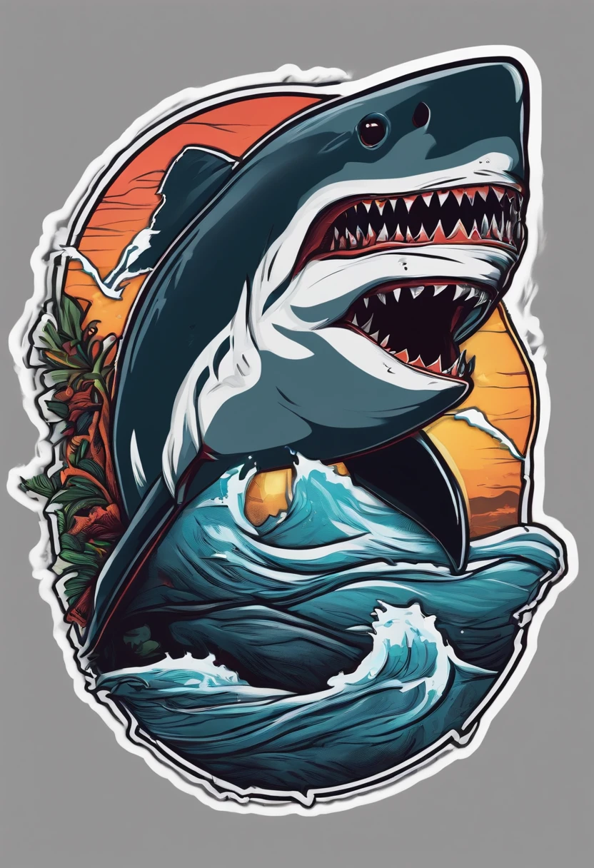 /imagine prompt: shark illustration for a sticker with a black background, in bold outline style, jagged edges, trashcore, light shading --v 5.2
