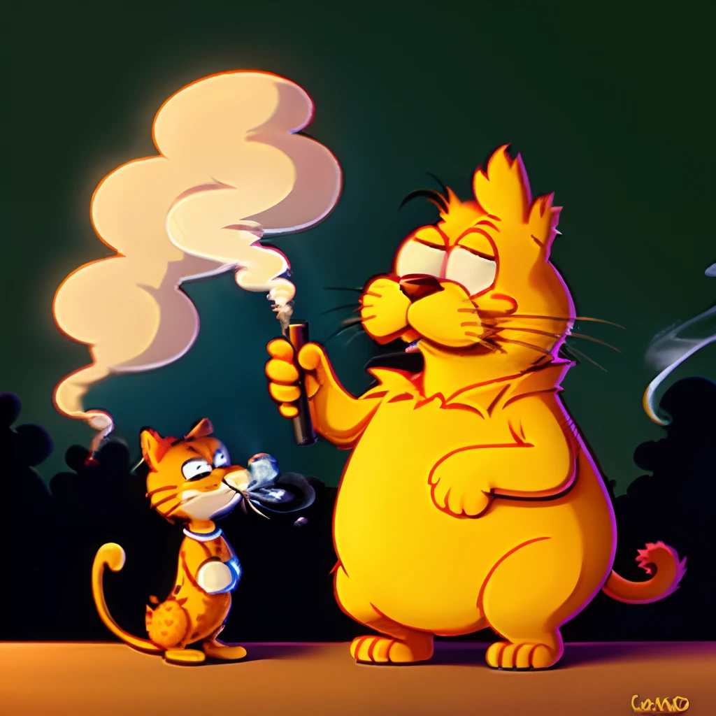 A cartoon if Garfield smoking a joint