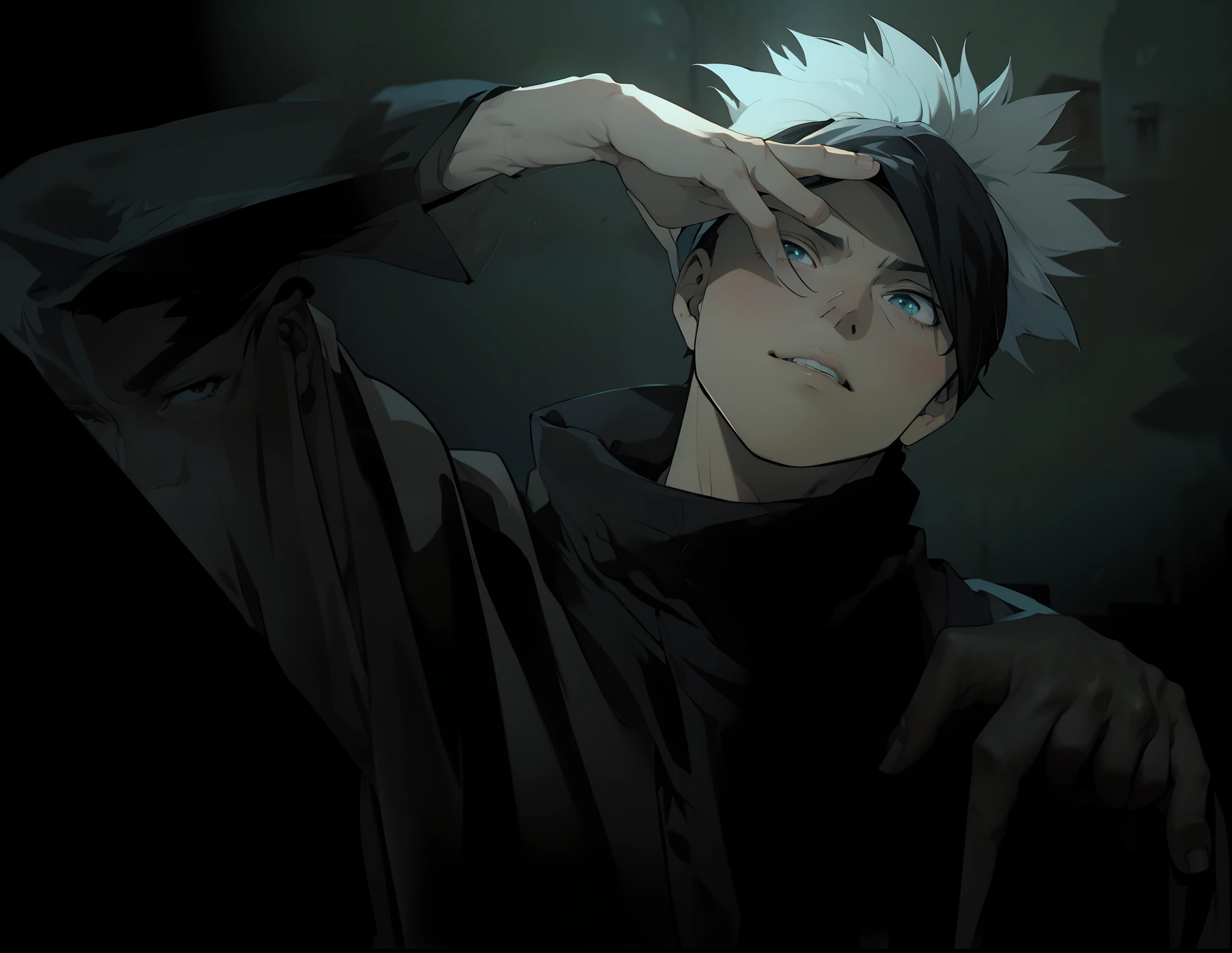 (absurdos, Altas Resoluciones, Ultra detallado, HDR), Obra maestra, nsfw, La mejor calidad, jujutsu kaisen, gojo satoru, 1hombre solamente en combate, guapo, pelo corto, cabello blanco, Ojos azules vibrantes, ojos finos y cara detalladas, quitandose venda negra de los ojos, (((Fuego, llamas, a su espalda)) Armadura, ((Arma intrincada)). Final Fantasy, sexy, abs, badass pose, Chico de anime, Anime hombre guapo, Personaje masculino de anime, Badass Anime 8K, Arte detallado del personaje de anime, Concepto de anime HDR Anime MacManus, Chico anime, Ikuto Yamashita, Anime CG arte suave, Fondo de pantalla de manga 4 k, inspirado por Yamagata Hiro, Wallaper de anime