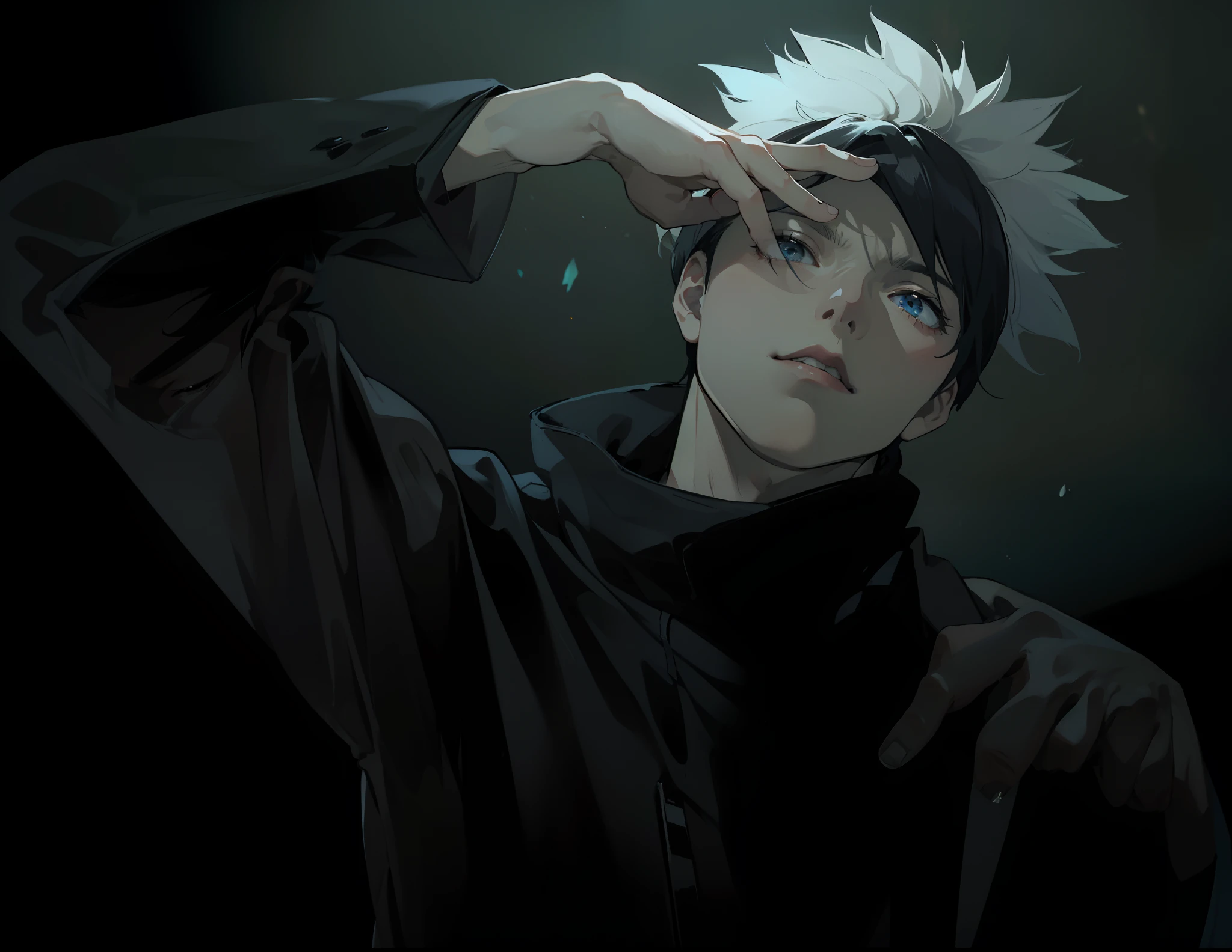 (absurdos, Altas Resoluciones, Ultra detallado, HDR), Obra maestra, nsfw, La mejor calidad, jujutsu kaisen, gojo satoru, 1hombre solamente en combate, guapo, pelo corto, cabello blanco, Ojos azules vibrantes, ojos finos y cara detalladas, quitandose venda negra de los ojos, (((Fuego, llamas, a su espalda)) Armadura, ((Arma intrincada)). Final Fantasy, sexy, abs, badass pose, Chico de anime, Anime hombre guapo, Personaje masculino de anime, Badass Anime 8K, Arte detallado del personaje de anime, Concepto de anime HDR Anime MacManus, Chico anime, Ikuto Yamashita, Anime CG arte suave, Fondo de pantalla de manga 4 k, inspirado por Yamagata Hiro, Wallaper de anime