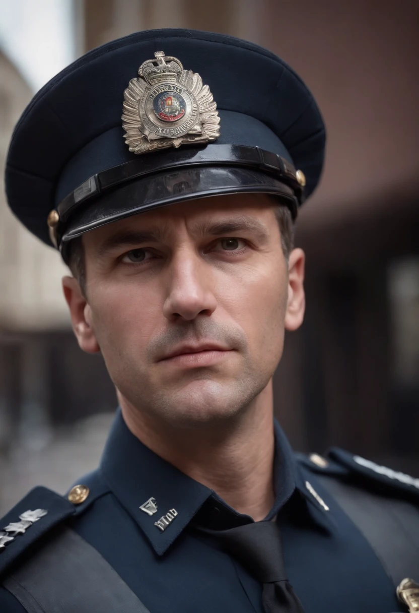 Make a realistic image of a policeman with an angry face