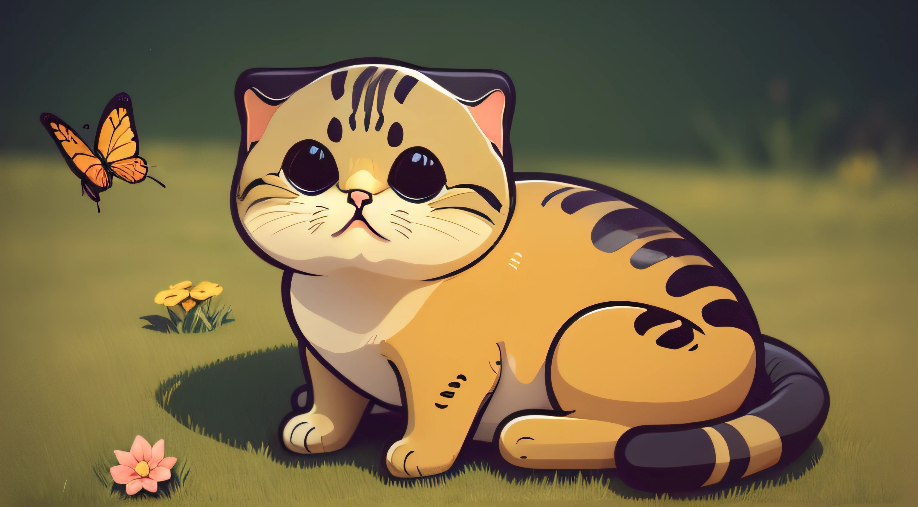 cat,grass,butterfly