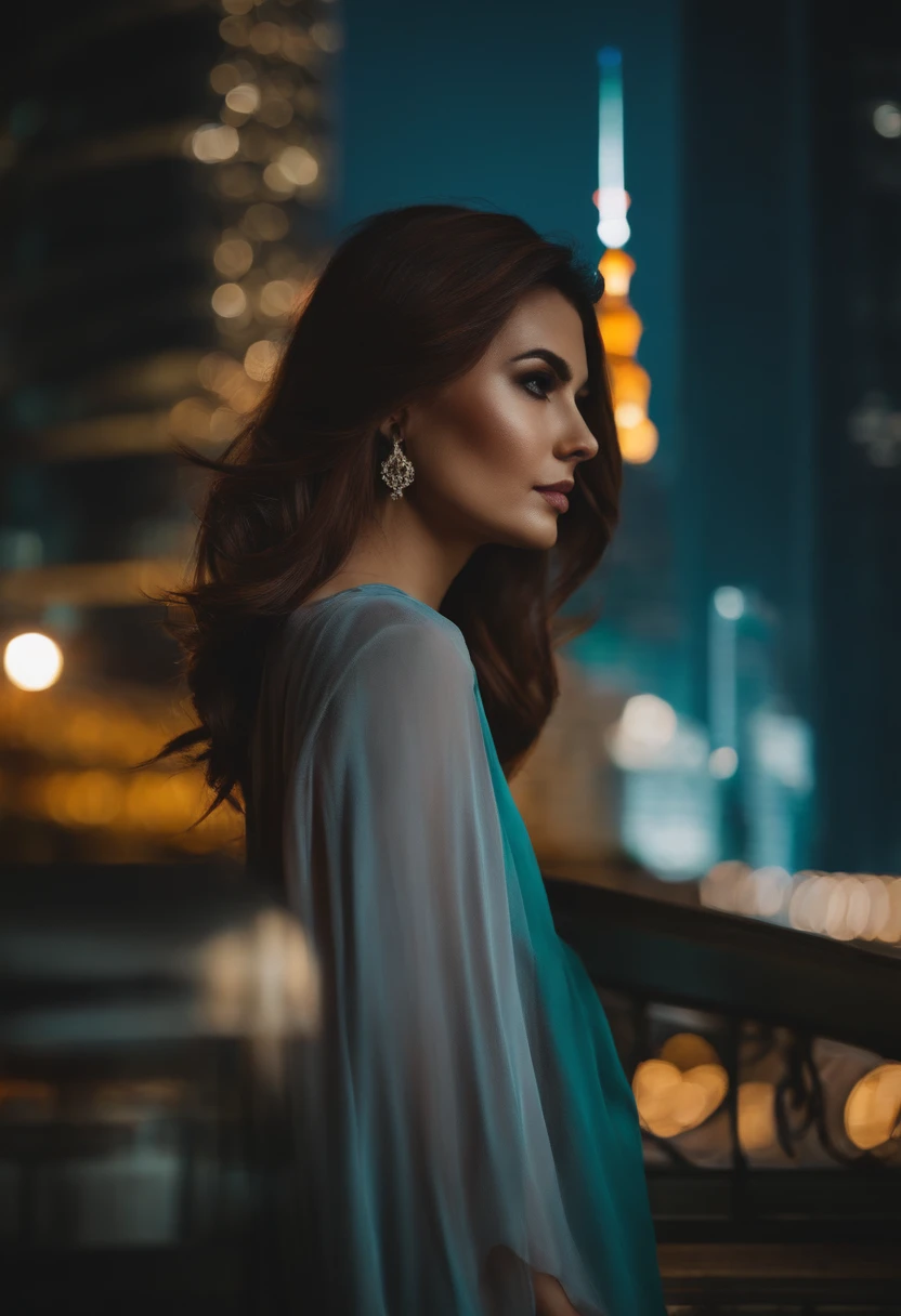 woman brown hair, behind petronas tower