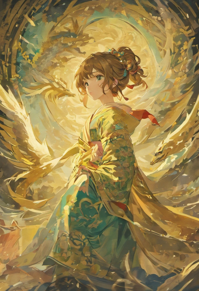 An ancient Chinese painting,Ancient Chinese background,mountain ranges,rios,Shanhai Jing is an ancient Chinese boy, Solo, Wear Chinese clothing, Next to the Azure Dragon, A Chinese ink painting, Qiu Ying's art, Zhang Daqian, green and blue, Bright.