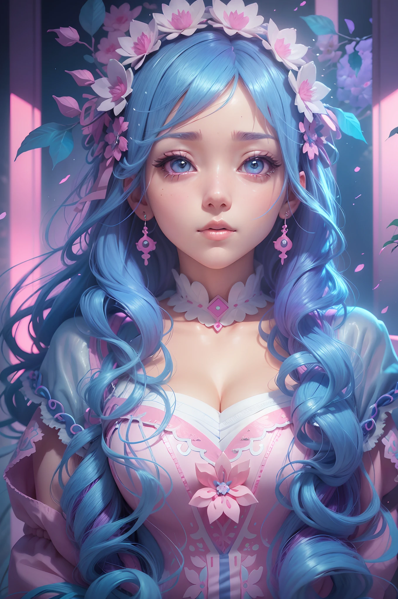 a woman in boheme chic outfit adorned with flowers, vibrant colors, anime-inspired, soft pastels, brush strokes, ethereal, digital painting, beautiful and intricate patterns, delicate curls, rainbows, playful, stylish, high contrast, striking shadows, fantastical elements, modern twist, retro vibes, lively and energetic, surrealistic elements, kaleidoscopic patterns, dreamlike atmosphere, whimsical, effervescent, contemporary flair, eye-catching details, magical ambiance, lively, youthful, pop-art influences, immersive depth. --auto --s2
