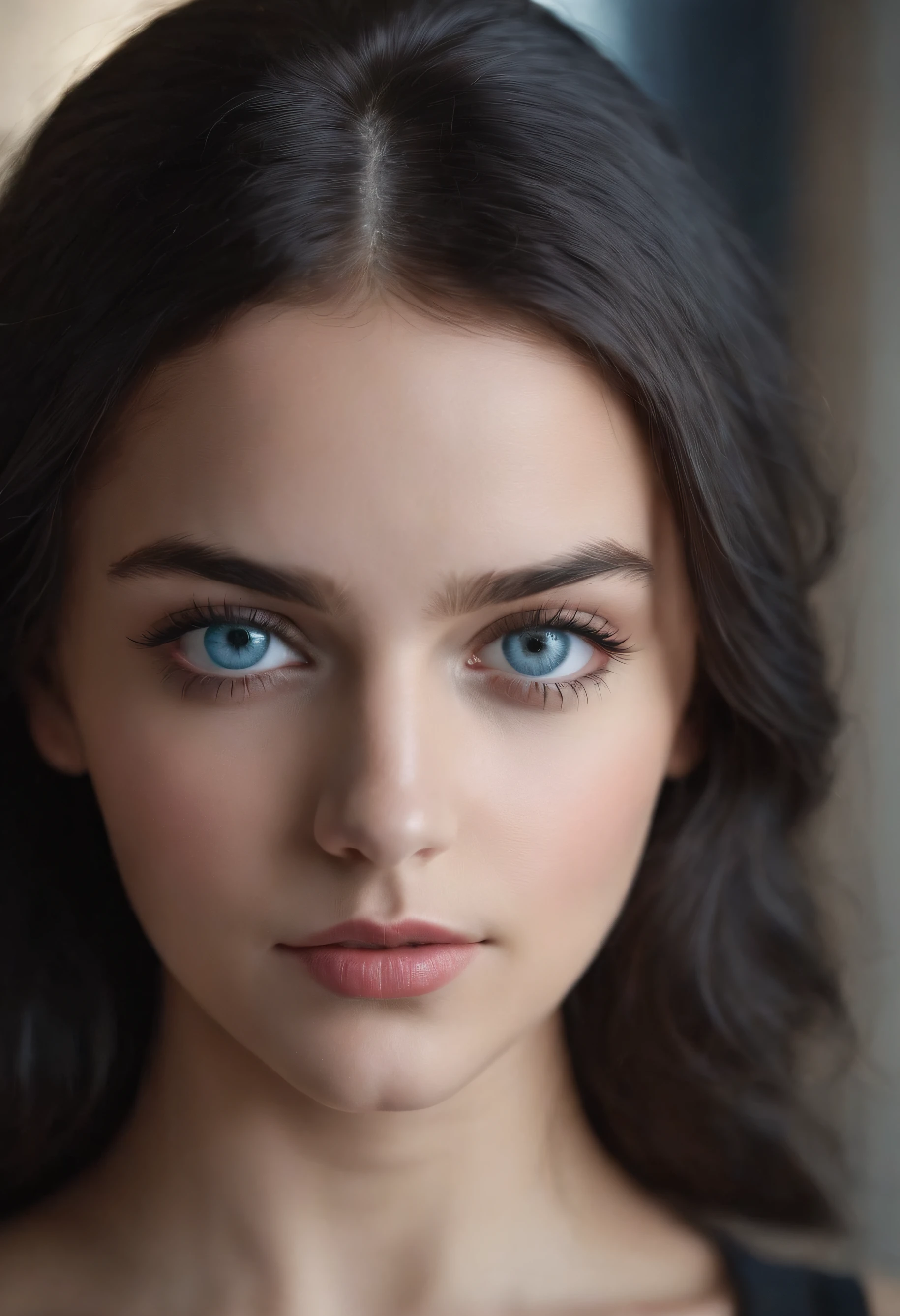 Femme de 19ans de clair metisse , with blue eyes and black hair of unparalleled beauty