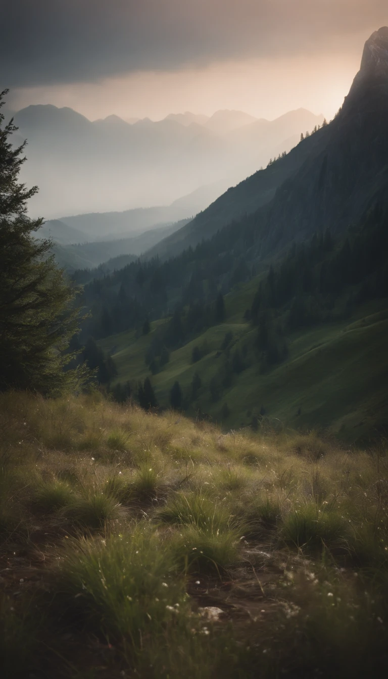 (Masterpiece, Best quality:1.4), Cinematic light, Colorful, High contrast, Mountain, Grass, tree, Night, (Horror (Theme):1.2), (Monster:1.2), Dark