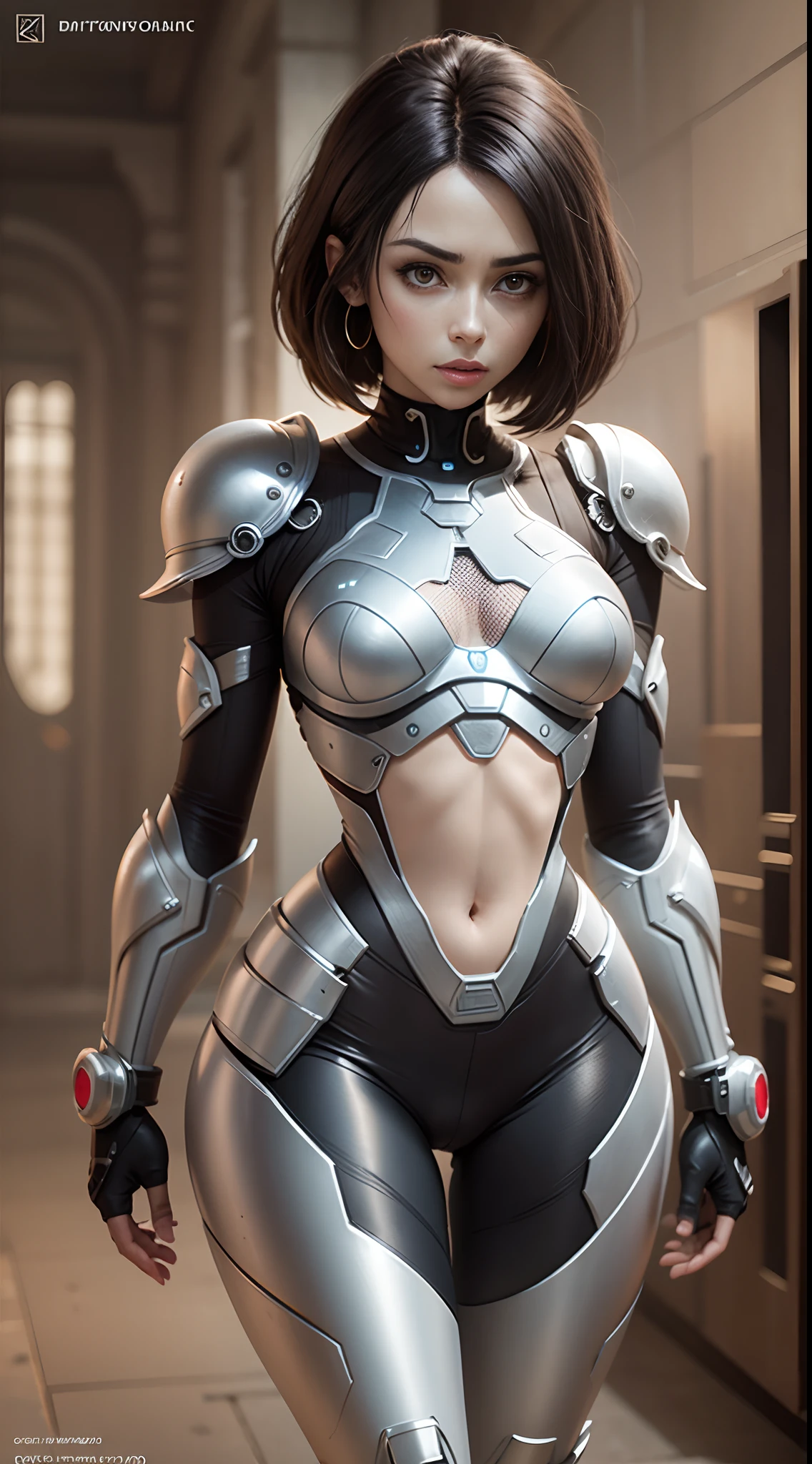 Alita with transparent mecatronic armor, sexy slin body, small firm boobs