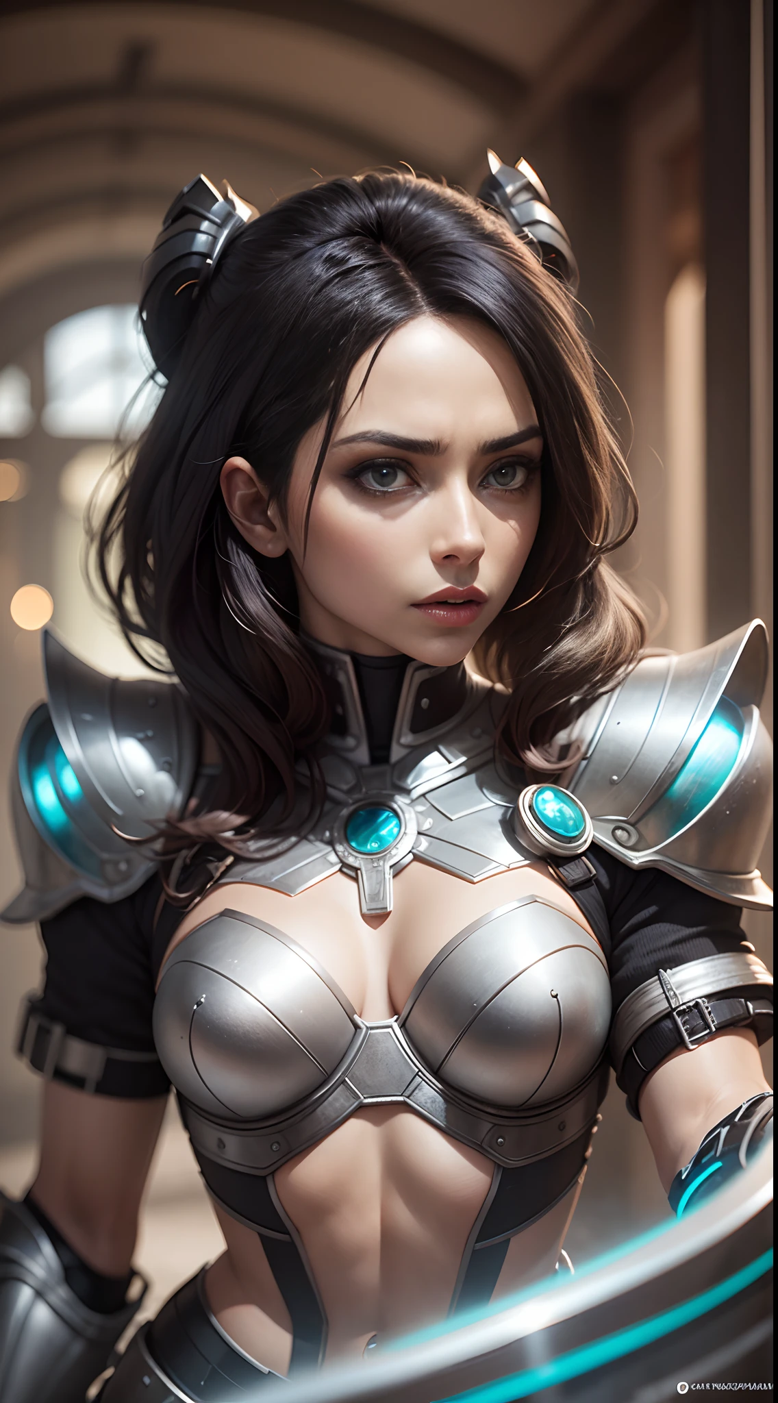 Alita, change the metal armor to a tranparent glass armor