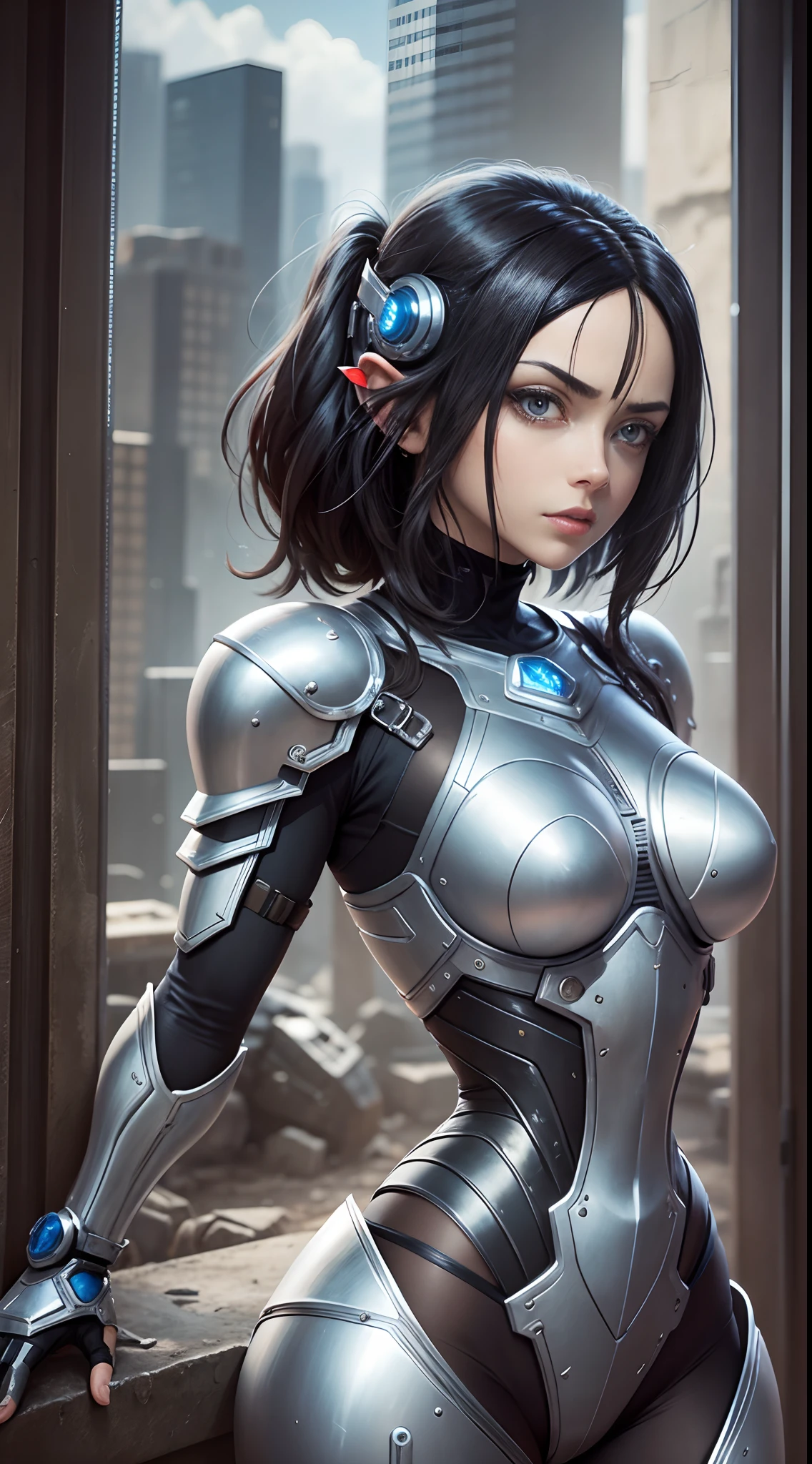 Alita, change the metal armor to a tranparent glass armor