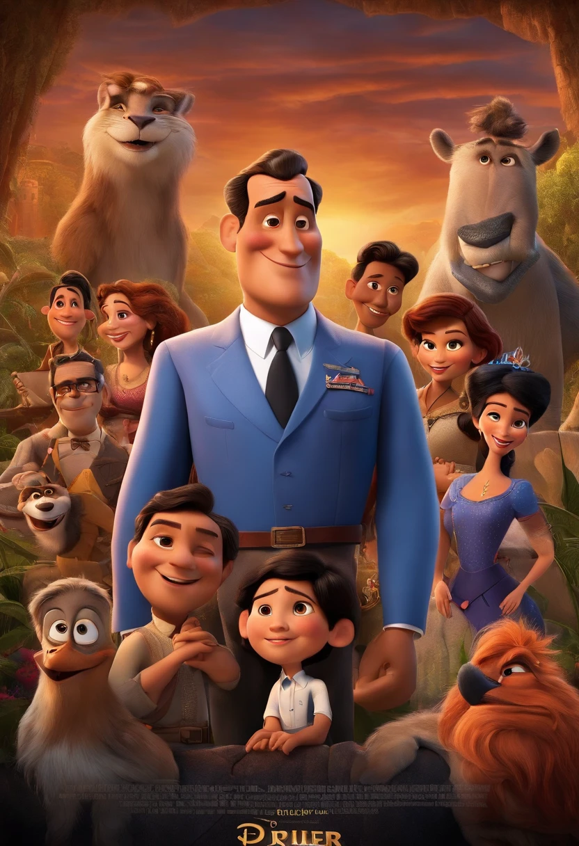 Disney Pixar Movie poster of President Manuel Zelaya of Honduras as the main character and have other characters fantasy setting and have bottom text say Disney Pixar Movie