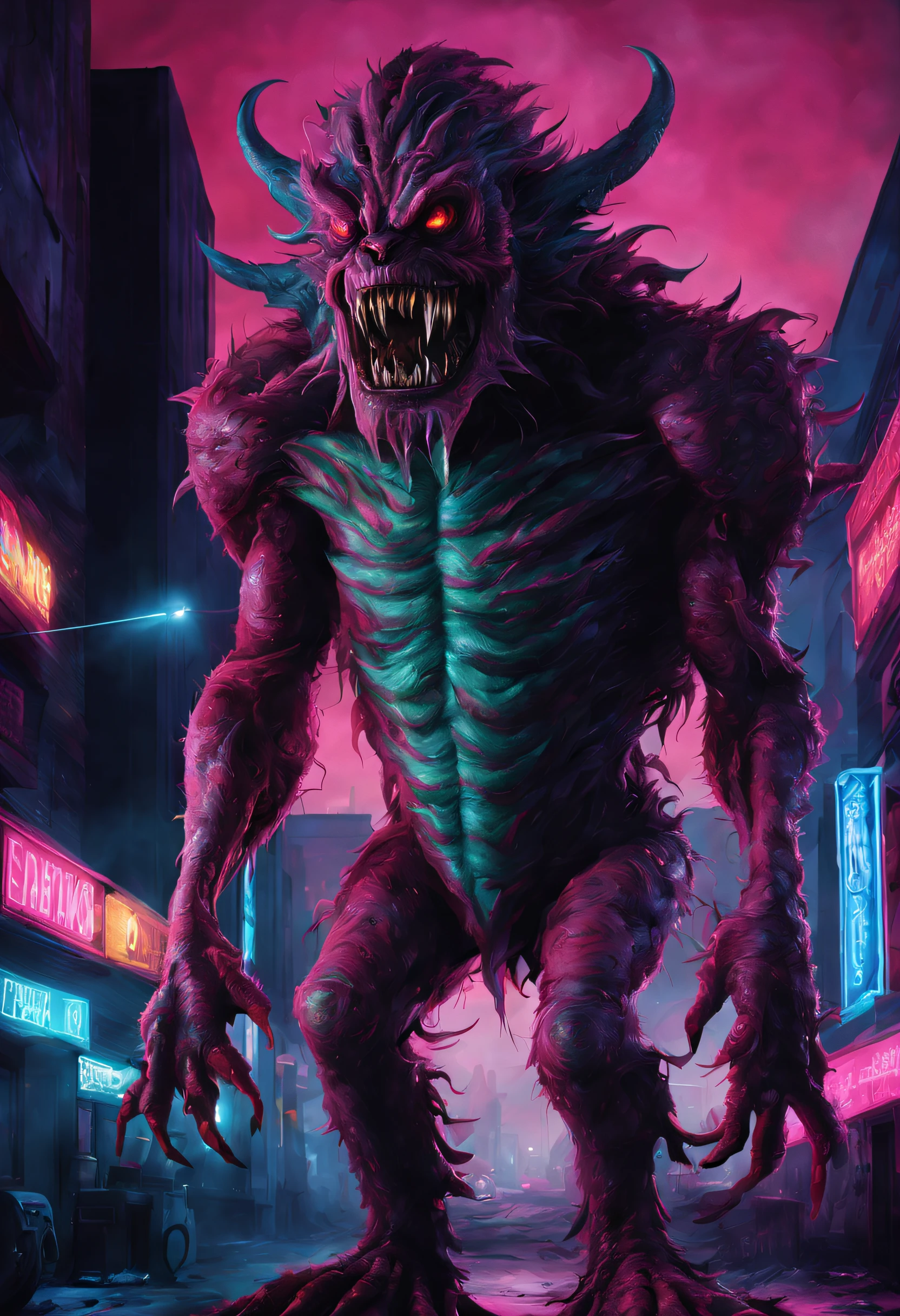 Concept art, Monstrogenesis, an Huge, RAW photo masterpiece portraite, dizelpunk, noir, perfect composition, sharp focus, full body shot, cinematic lighting, bold lines, colorful, hyper detailed, high contrast, (realistic), high quality, depth of field detailed background, ISO 100, 16K resolution