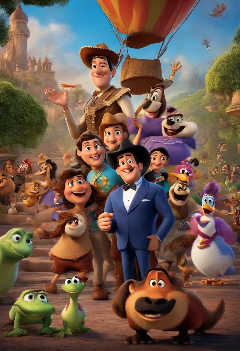 Disney Pixar Movie poster of President Manuel Zelaya of Honduras as the main character and have other characters fantasy setting and have the title say Manuel Zelaya then the bottom text will say Dinsey Pixar Movie