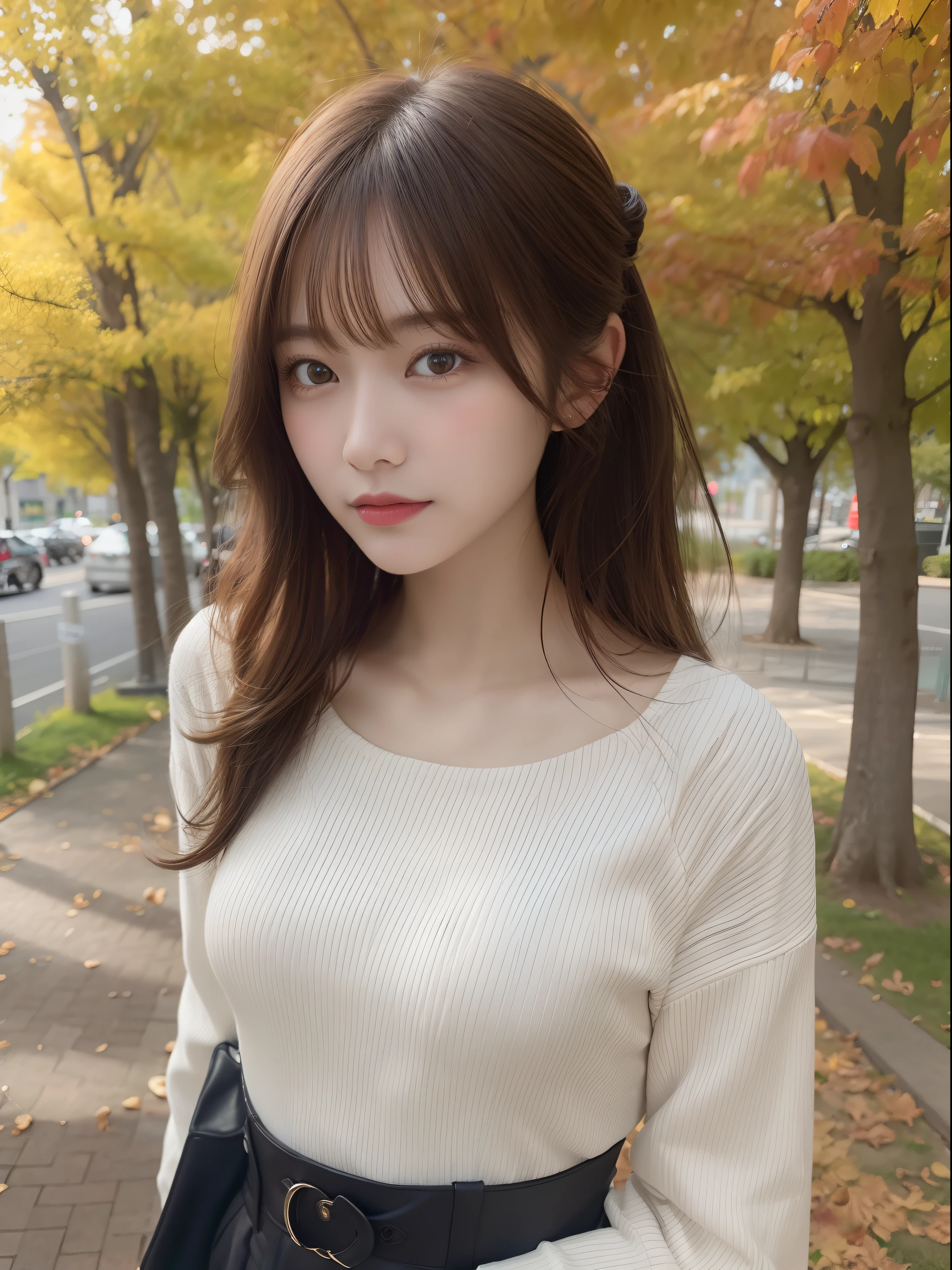 Photographed on the park's promenade in early autumn。The model is、I walked along the promenade where the sun shone through the woods.......................。 Based on a beautiful actress in her 20s。
Realistic、Realistic and ultra-detailed finishes、Create very elaborate CG Unity 8K wallpapers。
The model is slender and cute、Good style、Green eyes、The nose is small、Small of breast。It also has a mature feel。
She is characterized by:、Hairstyle upwards、Stylish hair color,Slightly bright and soft。
The skin quality of the model is delicate、Pay attention to the fine details and softness of the hair。
Take a full-body photo。
Fashion style is、The lines of the body are clearly visible、Wear a white summer sweater。