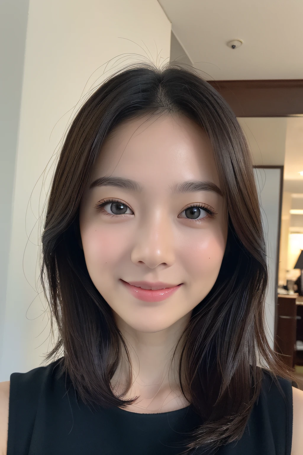 in 8K、Raw photography、top-quality、masuter piece:1.2)、ultra-detailliert、ultra res、(realisitic、rialistic photo:1.37)、portlate、high-definition RAW color photography、Professional Photography、highly detailed and beautiful、ighly detailed、、amazing detailed、up of face、Facing the front、short-cut、Composition like ID photo、Smile a little、Face the front with your body