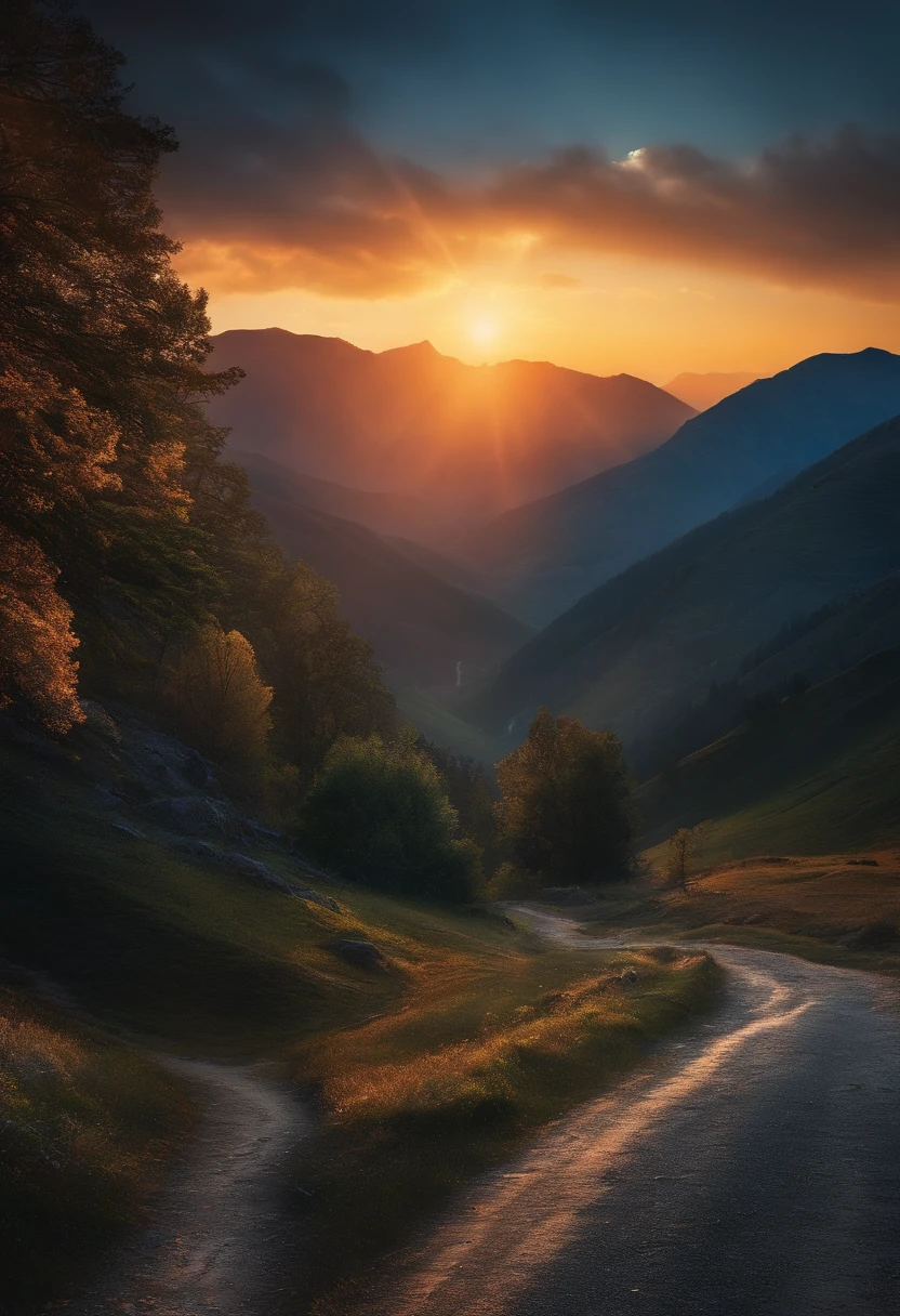 Realistic LANSCAPE PHOTO SUN RISE WITH MOUNTAIN PASS