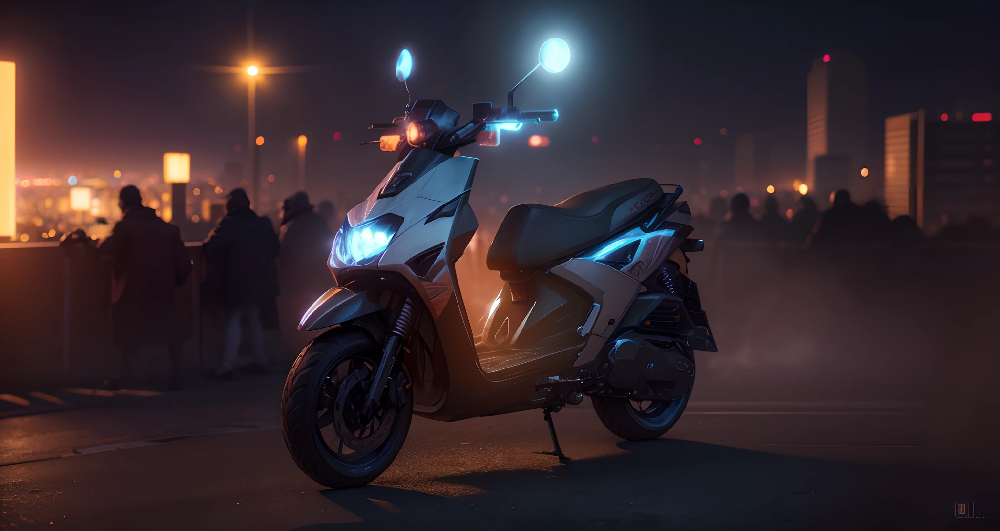 colocar sobre un fondo de ciudad noctura con humo de fondo e iluminacion dramatica, hyper realista