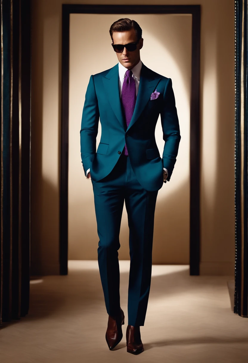 man in stylish clothes from Tom Ford brand, no glasses