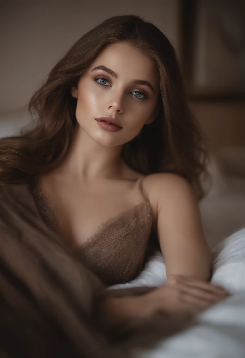 Arafed woman completely , fille sexy aux yeux bleus, ultra realist, Meticulously detailed, Portrait Sophie Mudd, cheveux blonds et grands yeux, selfie of a young woman, Yeux de chambre, Violet Myers, sans maquillage, maquillage naturel, looking straight at camera, Visage avec Artgram, Maquillage subtil, Great photo of the whole body kneeling on the bed, dans la chambre, Medium to large bust, nude
