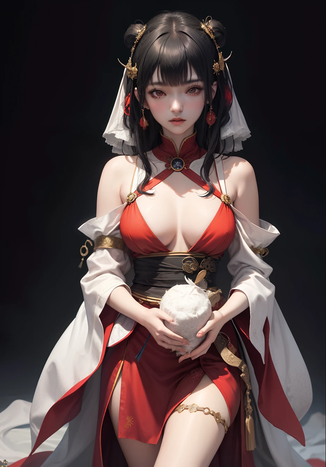 Close-up of a woman in a mage's robes, pyromancer, makoto kano, deayami kojima, sui ishida, Chiho ashima, kazue kato, mao hamaguchi, shinsui ito, kazami yuuka, yukii morita, Shouko Nishimiya, long whitr hair