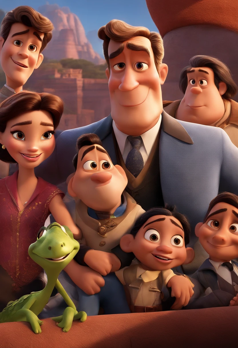 Disney Pixar Movie Poster style of President Manuel Zelaya as the main character and have other characters and have the title text be Manuel Zelaya