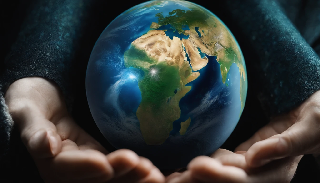A woman holding planet Earth in her hands