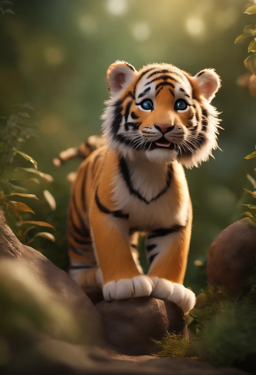 a cute tiger，Smiling happily，（white backgrounid：1.8）（8k,Best quality of original photos,tmasterpiece）。(フォトンマッピング，ラジオシティ，physically-based renderingt，automatic white balance)，CG，unified，offcial art，astounding，finely detailled，Extremely Delicately Beautiful，The is very detailed，a 3D render，C4D.blender，octaneratingrendering，Popular toys，a blind box toy，Disney Pixar style