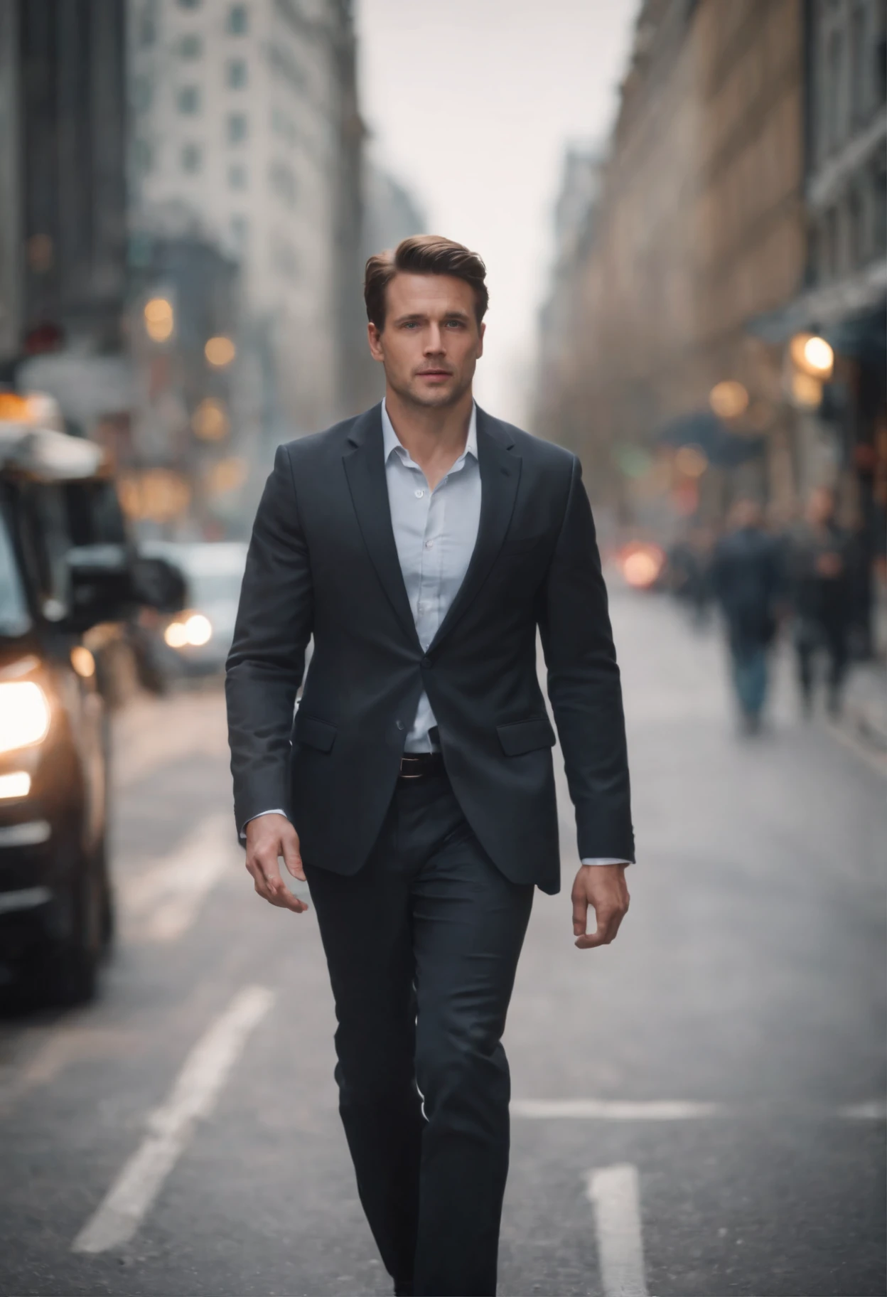 one business man walking on the road in the city