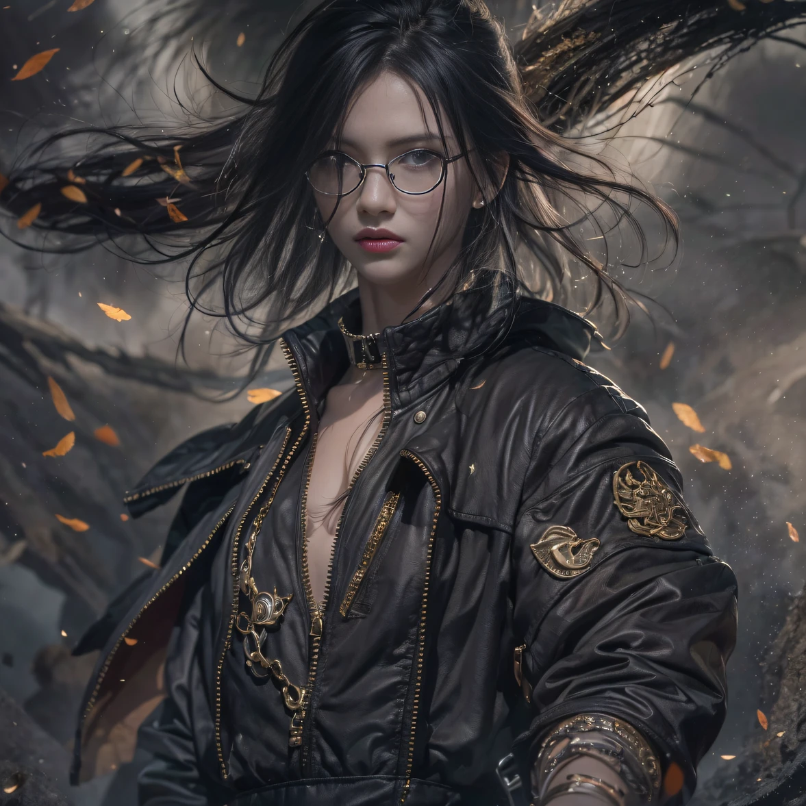 (Masterpiece, Best quality), 1girll, Black hair, Glasses, Cyberpunk, Solo, waist-high, Sexy appearance，Trailer poster effect（Explosive ruins）My eyes are full of confusion，He clenched his fists，Rush up，Deliver a fatal blow to your opponent，full bodyesbian，Full Body Male Mage 32K（tmasterpiece，k hd，hyper HD，32K）Flowing black hair，The campsite is cluttered，zydink， a color， patriot （Doomsday ruins）， （Linen batik scarf）， Angry fighting stance， looking at the ground， Batik linen bandana， Chinese python pattern long-sleeved garment， （Abstract propylene splash：1.2）， Dark clouds lightning background，Flour flies（realisticlying：1.4），Black color hair，Flour fluttering，Background fog， A high resolution， the detail， RAW photogr， Sharp Re， Nikon D850 Film Stock Photo by Jefferies Lee 4 Kodak Portra 400 Camera F1.6 shots, Rich colors, ultra-realistic vivid textures, Dramatic lighting, Unreal Engine Art Station Trend, cinestir 800，Flowing black hair,（（（Male mage））），The male mage was furious，Trailer poster effect，Xiaoyi、Mu Ling、Autumn lotus、with a cold、Kazumi、Dai Yun、Yajing、Mengjie、Ling Wei、Midland、Panhai、Yan Ying、Security forces、Aim for、Zhou Nan、Autumn butterflies、Qianyi、anjou、Shi Rui、Mountain geese、Youling、Incense、Xiaolan、White glow、Jade Mountain、Cold shock、Autumn Cui、Summer Willow、As it is、yinan、Shuyi、Emerald peach、Send Yao、romatic、Ask Willow、Phantom peach、It's Han again、Drunken butterflies、Also green、Lion rock、Listen to celery、New、Easy to coincide、Nian Yun、Xiaoling、Jing Qiande、Xia Rong、Runan、Tender silk、Autumn white、Ice Ann、Autumn white、southerly、Drunken Mountain、Zhou Tong、The condensation of the ocean、Violet、Ling Qing、deactivated、Aoan、Proud、The first butterfly、Substitute celery、Poetry Frost、bilingual、Stone willow、Summer Willow、Whitening、每个女秘书起一个独特的名字😀 我来想想哈，For example, Mengyao、Kexin、Siqi、jiayi、wanting、Yajing、Yuwei、YU Yan、Perran、Shin-yeon、Mengjie、Lizzy、Jingwen、Yuechan、Changxi、Midland、wanting、Xue Xian、Yajing、Huixi、mano、YU Yan、Sang Yu。These names are all good，You can choose the one