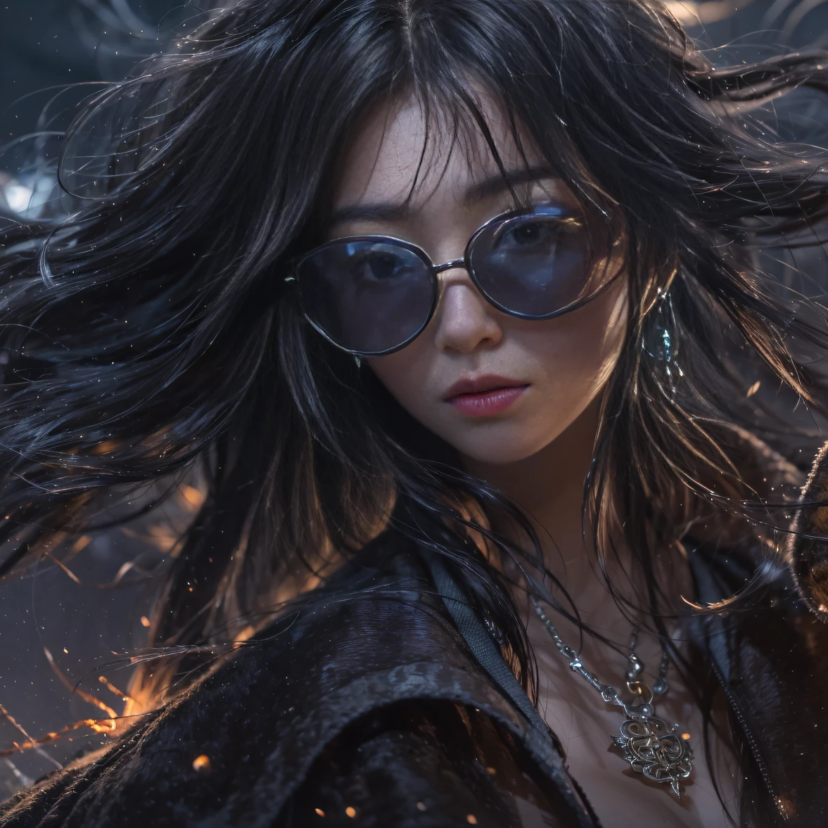 (Masterpiece, Best quality), 1girll, Black hair, Glasses, Cyberpunk, Solo, waist-high, Sexy appearance，Trailer poster effect（Explosive ruins）My eyes are full of confusion，He clenched his fists，Rush up，Deliver a fatal blow to your opponent，full bodyesbian，Full Body Male Mage 32K（tmasterpiece，k hd，hyper HD，32K）Flowing black hair，The campsite is cluttered，zydink， a color， patriot （Doomsday ruins）， （Linen batik scarf）， Angry fighting stance， looking at the ground， Batik linen bandana， Chinese python pattern long-sleeved garment， （Abstract propylene splash：1.2）， Dark clouds lightning background，Flour flies（realisticlying：1.4），Black color hair，Flour fluttering，Background fog， A high resolution， the detail， RAW photogr， Sharp Re， Nikon D850 Film Stock Photo by Jefferies Lee 4 Kodak Portra 400 Camera F1.6 shots, Rich colors, ultra-realistic vivid textures, Dramatic lighting, Unreal Engine Art Station Trend, cinestir 800，Flowing black hair,（（（Male mage））），The male mage was furious，Trailer poster effect，Xiaoyi、Mu Ling、Autumn lotus、with a cold、Kazumi、Dai Yun、Yajing、Mengjie、Ling Wei、Midland、Panhai、Yan Ying、Security forces、Aim for、Zhou Nan、Autumn butterflies、Qianyi、anjou、Shi Rui、Mountain geese、Youling、Incense、Xiaolan、White glow、Jade Mountain、Cold shock、Autumn Cui、Summer Willow、As it is、yinan、Shuyi、Emerald peach、Send Yao、romatic、Ask Willow、Phantom peach、It's Han again、Drunken butterflies、Also green、Lion rock、Listen to celery、New、Easy to coincide、Nian Yun、Xiaoling、Jing Qiande、Xia Rong、Runan、Tender silk、Autumn white、Ice Ann、Autumn white、southerly、Drunken Mountain、Zhou Tong、The condensation of the ocean、Violet、Ling Qing、deactivated、Aoan、Proud、The first butterfly、Substitute celery、Poetry Frost、bilingual、Stone willow、Summer Willow、Whitening、每个女秘书起一个独特的名字😀 我来想想哈，For example, Mengyao、Kexin、Siqi、jiayi、wanting、Yajing、Yuwei、YU Yan、Perran、Shin-yeon、Mengjie、Lizzy、Jingwen、Yuechan、Changxi、Midland、wanting、Xue Xian、Yajing、Huixi、mano、YU Yan、Sang Yu。These names are all good，You can choose the one