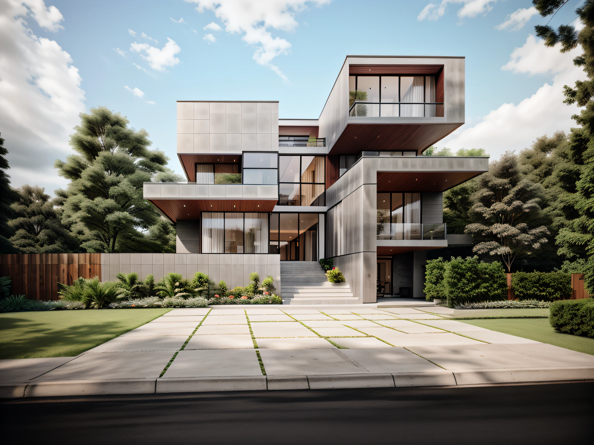 the exterior of the house, daytime, realistic, (( render vray )), cloudy sky, morning, sunlight, spring light, detailed, modern style, clear image, glasses, high reflection,
RAW photo,  8k UHD, DSLR, soft lighting, high quality, film grain, Fujifilm XT3